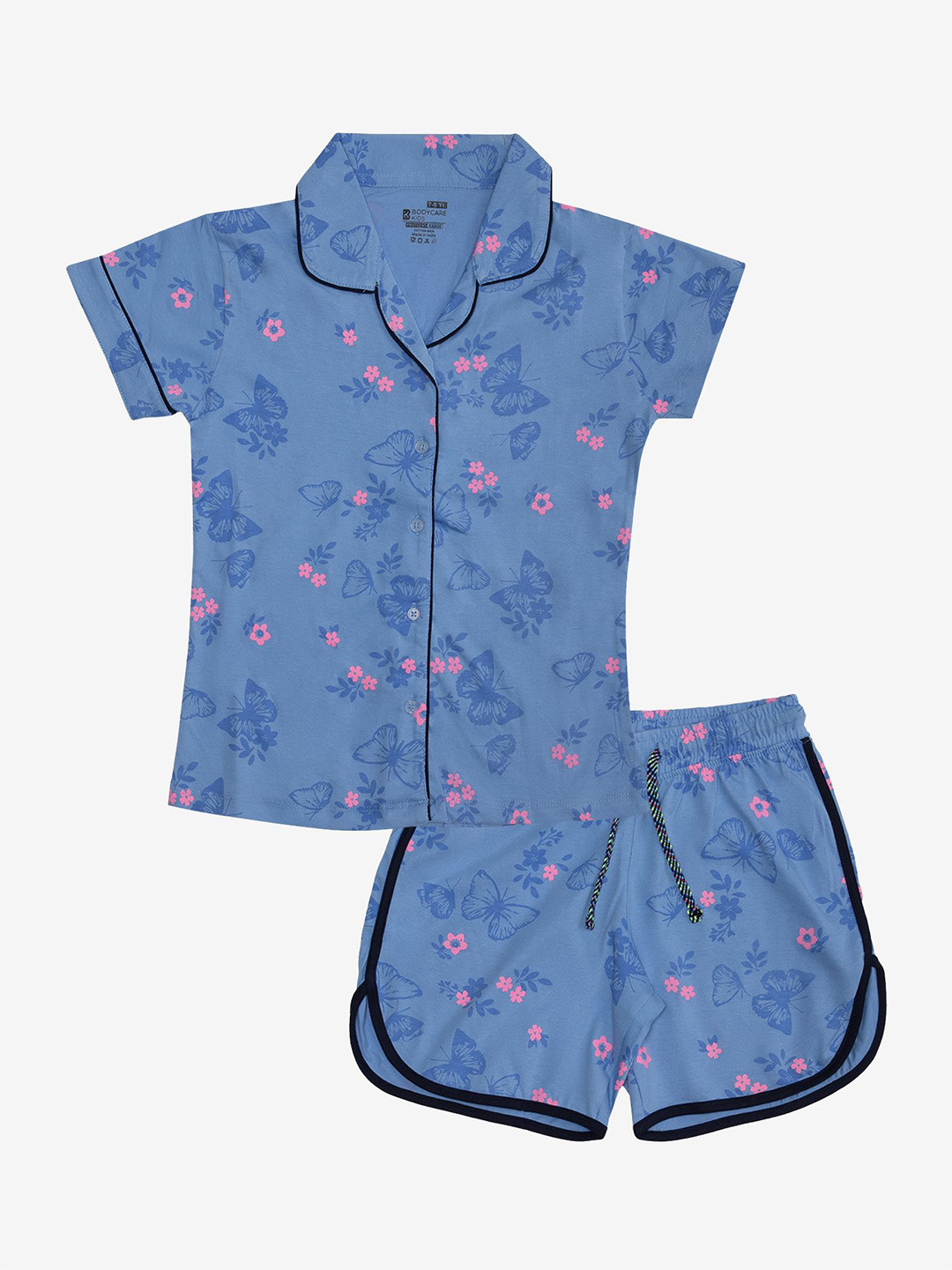 

Bodycare Kids Girls Printed Lapel Collar Shirt With Short, Lavender