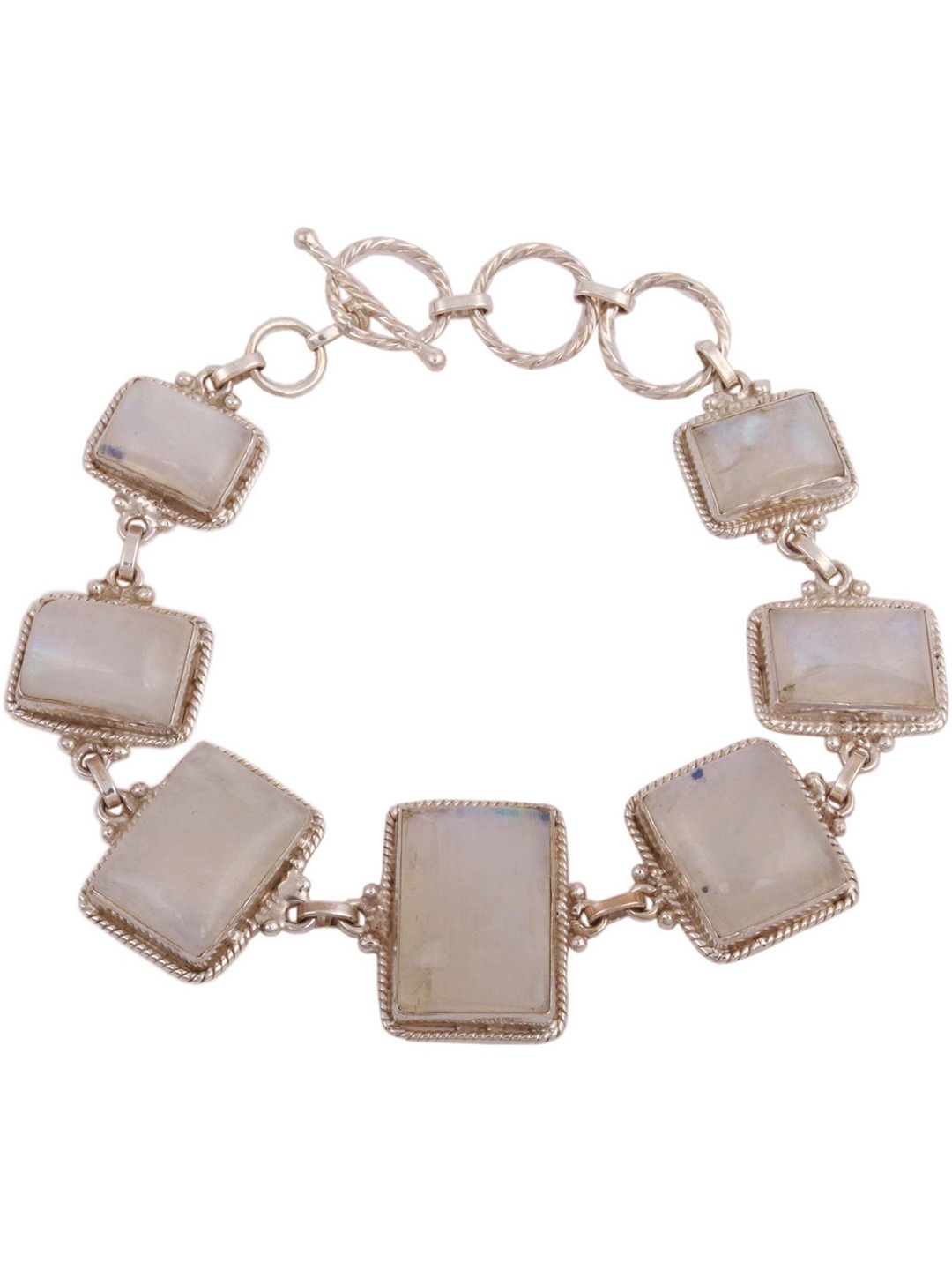 

Exotic India Rainbow Moonstone Sterling Silver Studded Bracelet