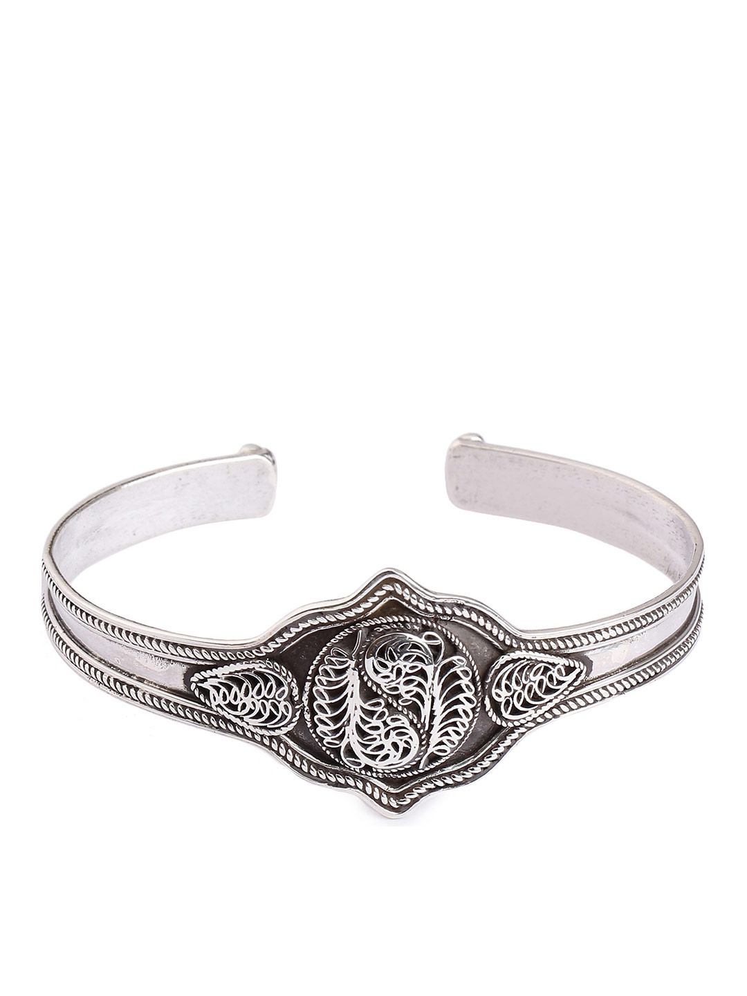 

Exotic India Sterling Silver Filigree with Twisted Rope Design Cuff Bracelet