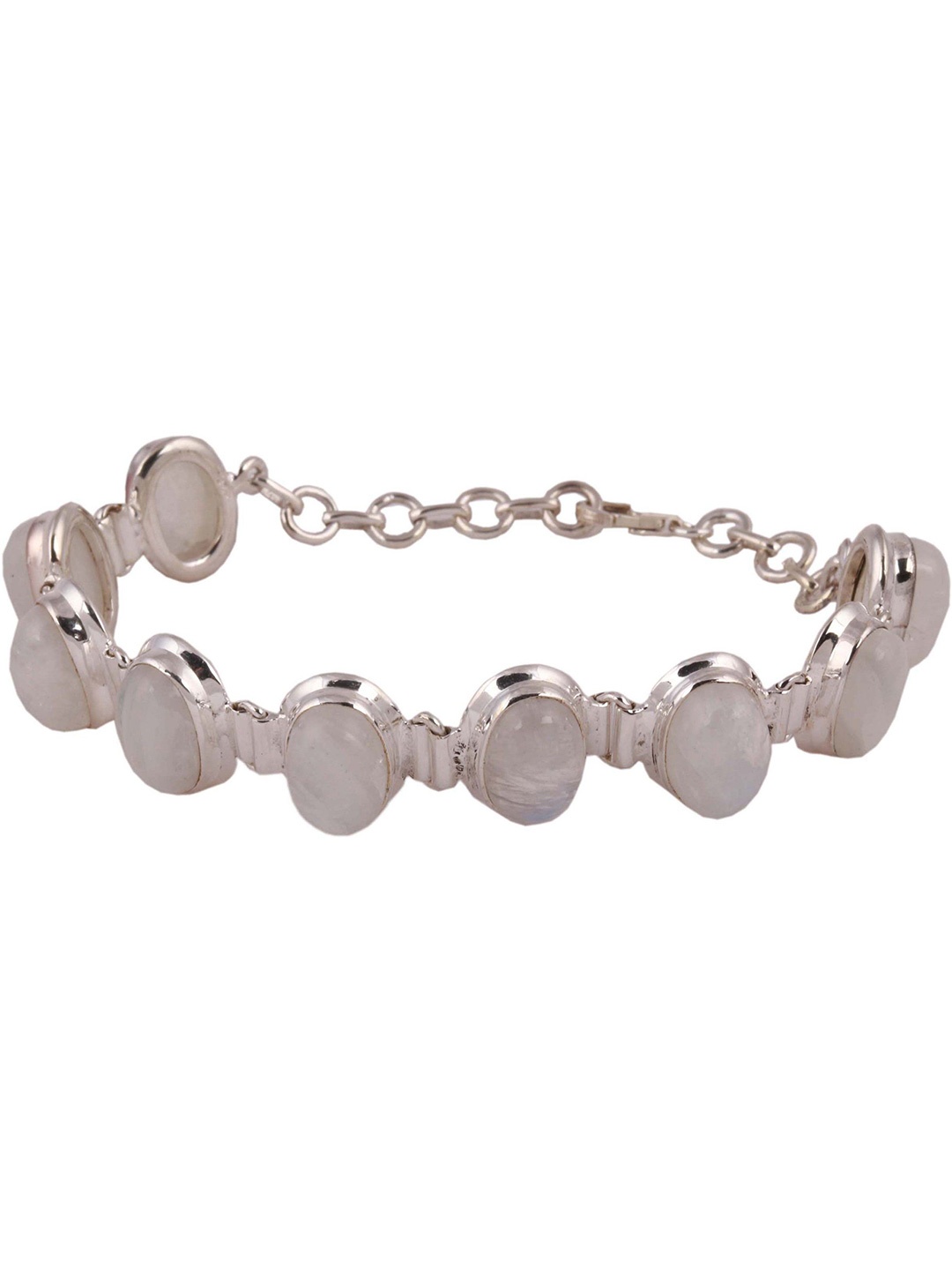 

Exotic India Rainbow Moonstone Cabochon Sterling Silver Studded Bracelet