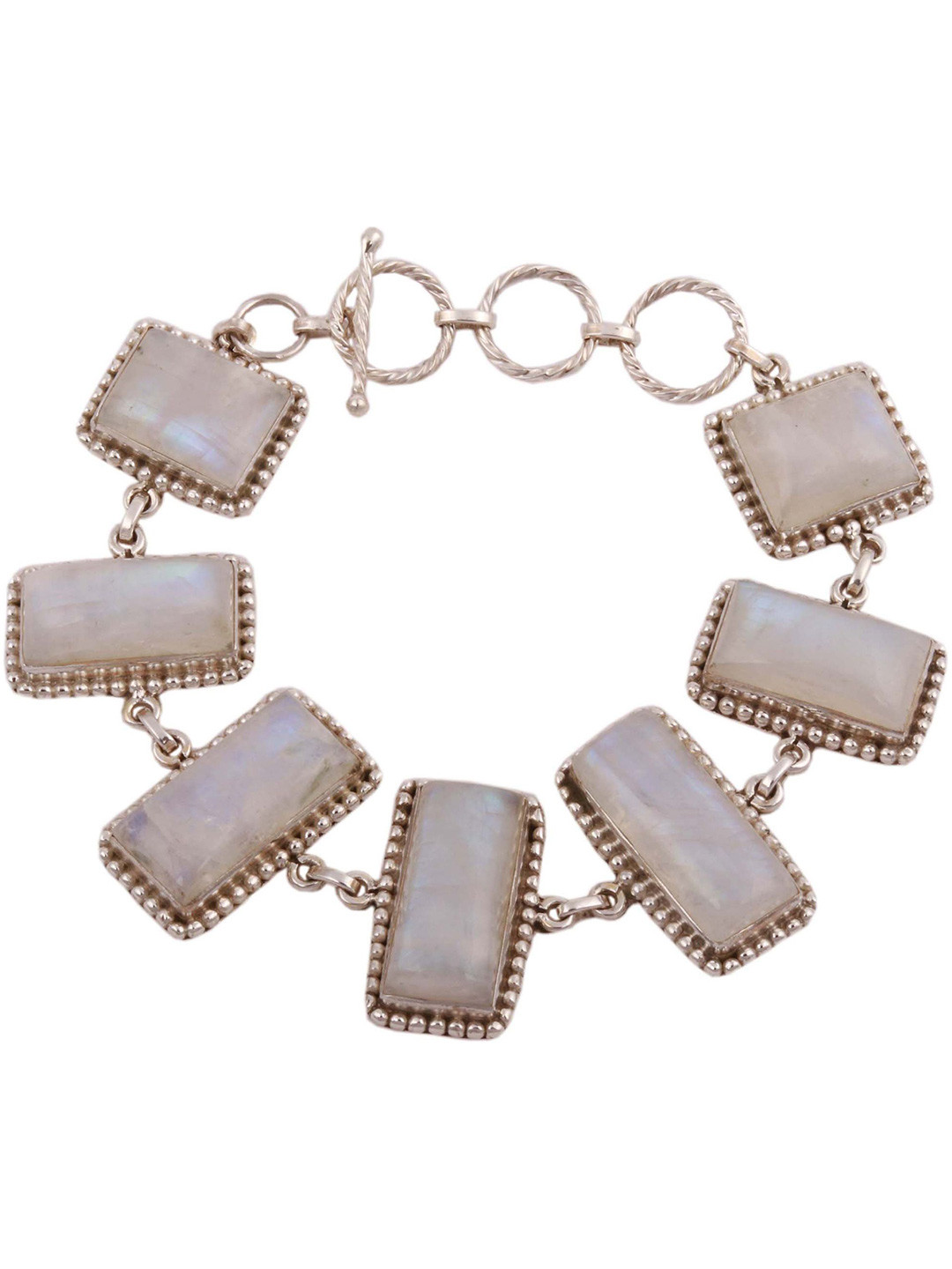

Exotic India Rainbow Moonstone Sterling Silver Baguette Bracelet