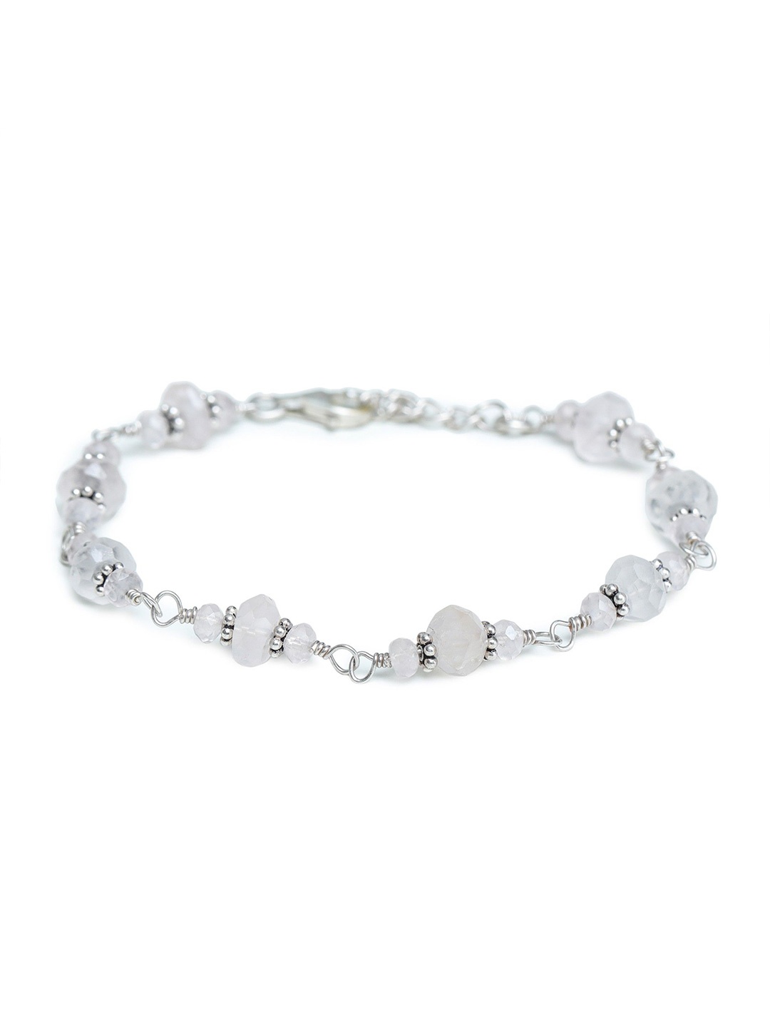 

Exotic India Rose Quartz Stones Sterling Silver Bracelet