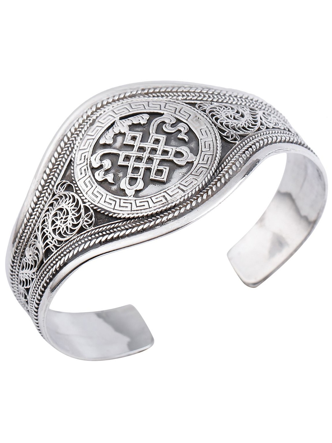 

Exotic India Adjustable Endless-Knot (Ashtamangala) Cuff Sterling Silver Bracelet
