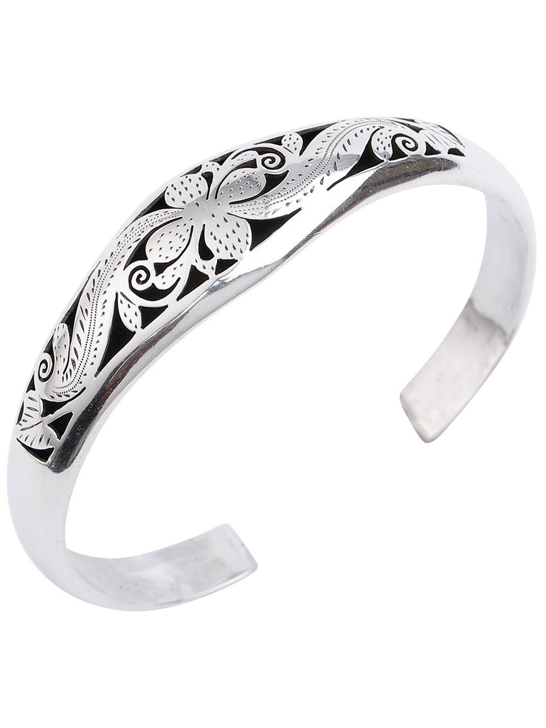 

Exotic India Sterling Silver Beautifully Engraved Floral Design Cuff Bracelet