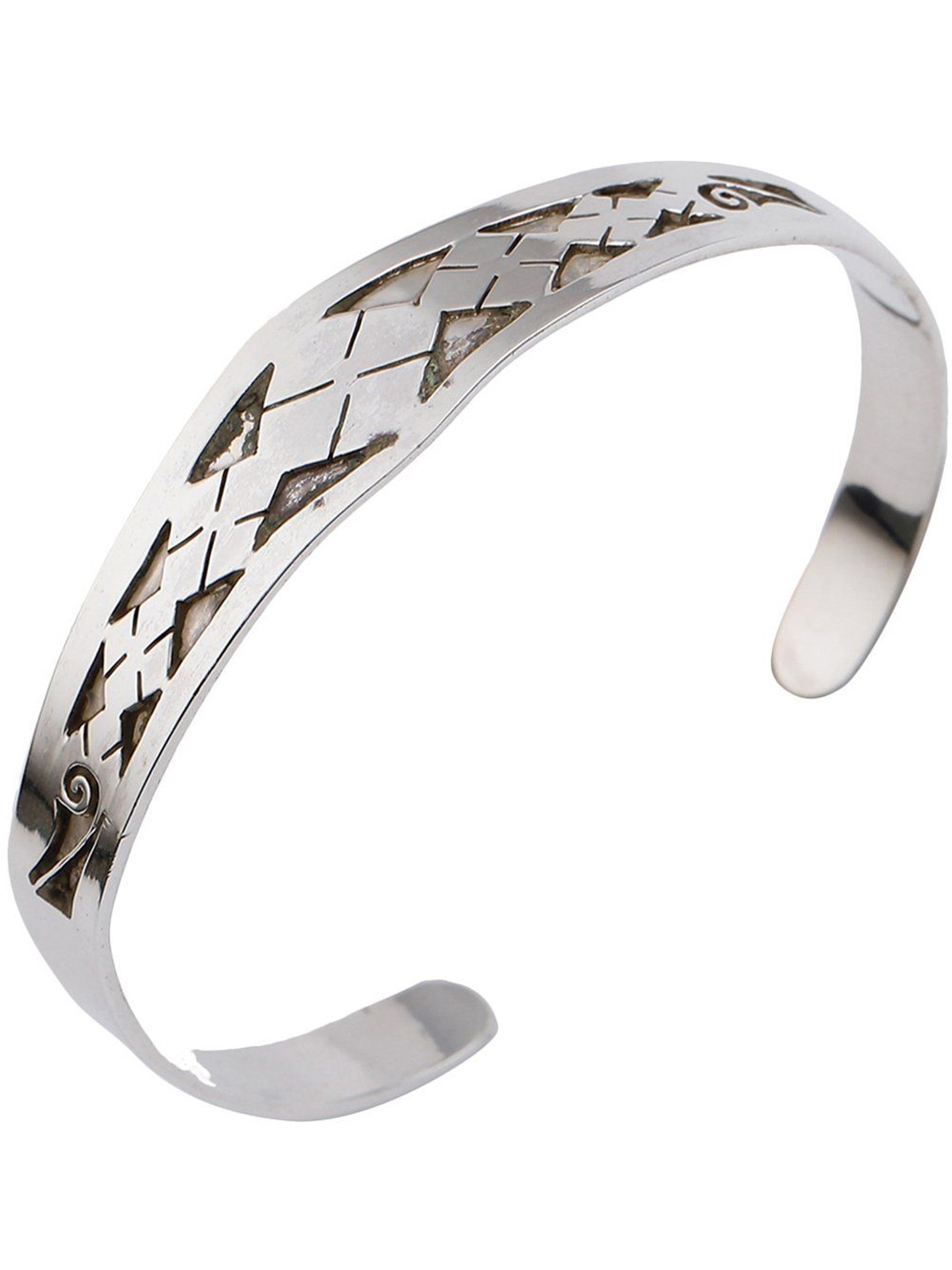 

Exotic India Sterling Silver Beautifully Engraved Geometric Design Cuff Bracelet
