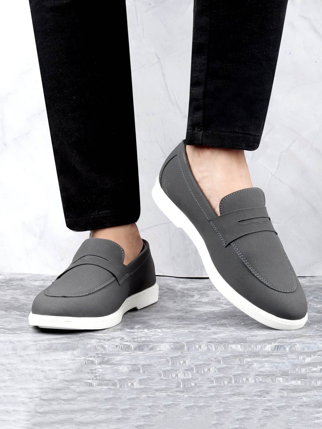

Bxxy Men PU Slip-on Loafers, Grey