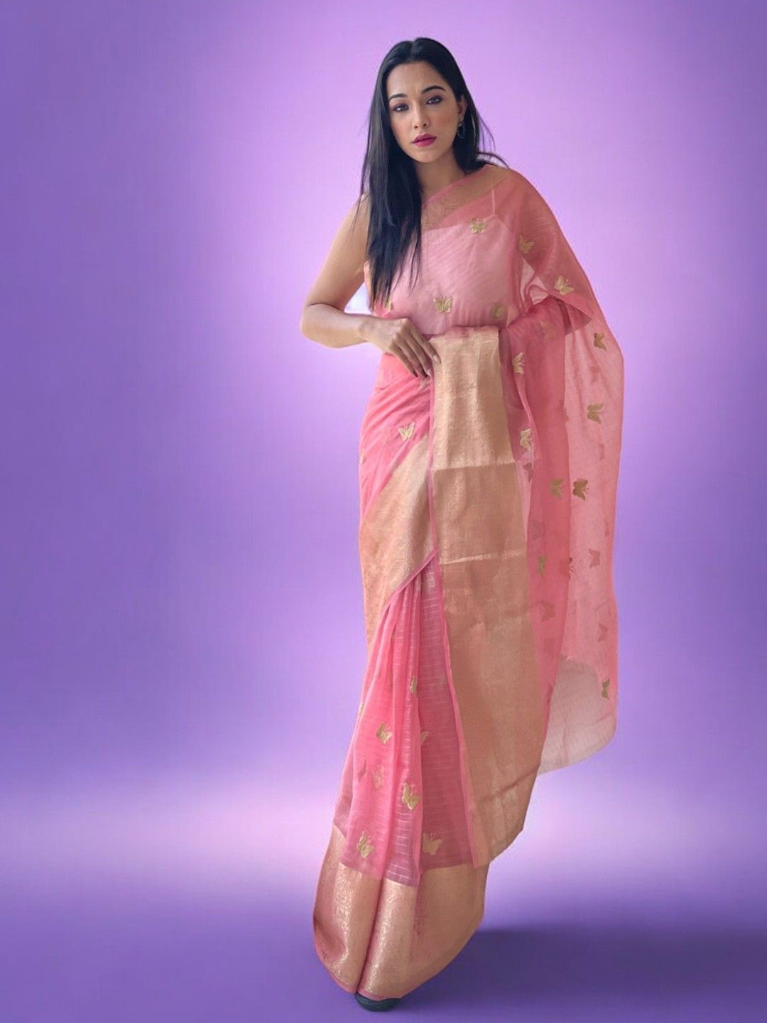 

Vastrasky Global Woven Design Zari Organza Saree, Pink