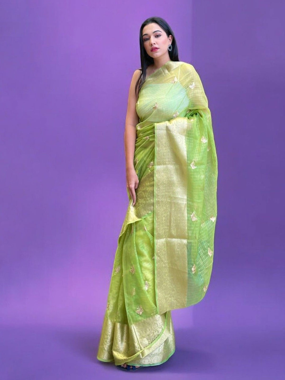 

Vastrasky Global Woven Designed Zari Organza Saree, Green