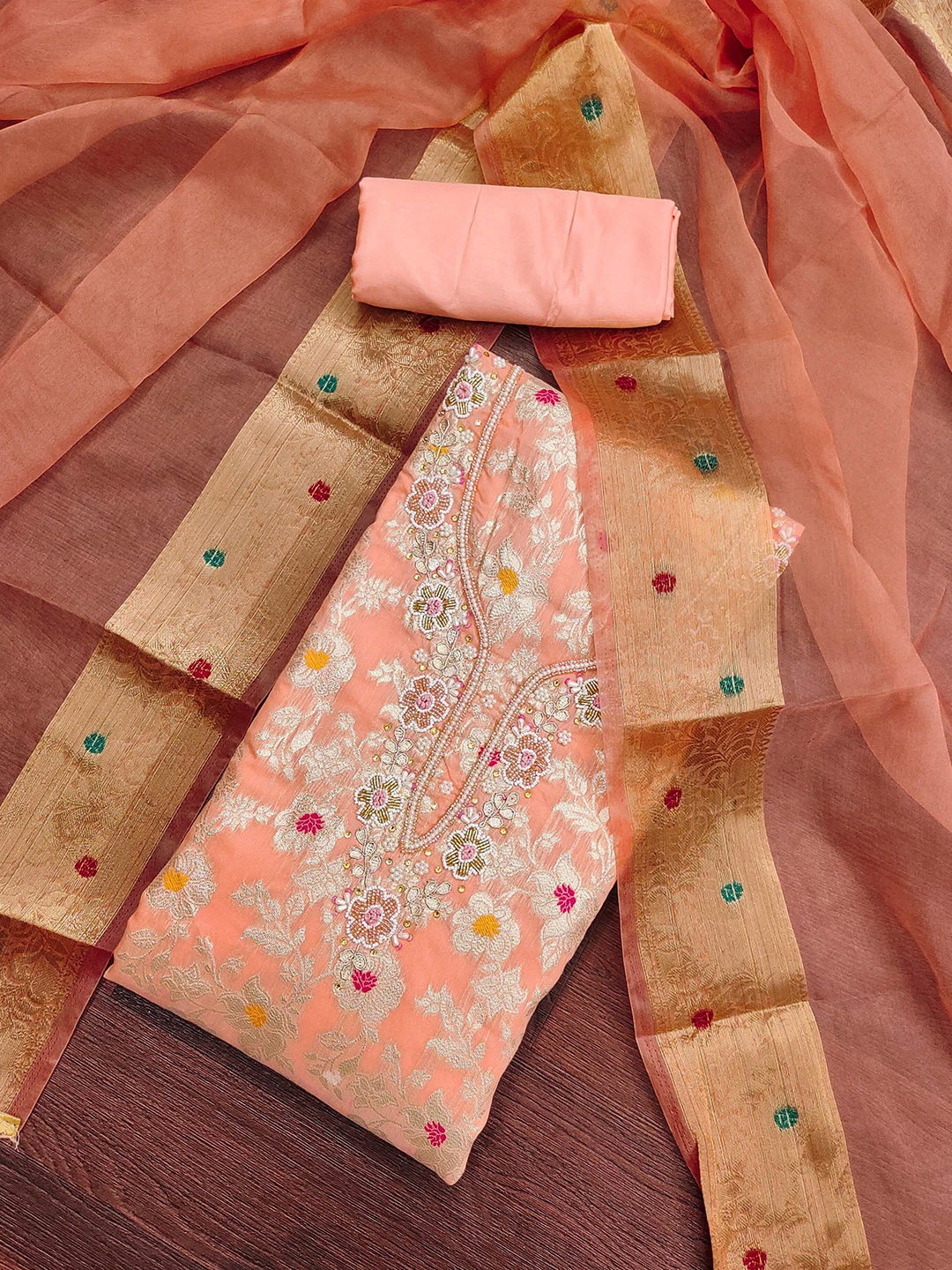 

MAHALASA Embroidered Unstitched Dress Material, Orange