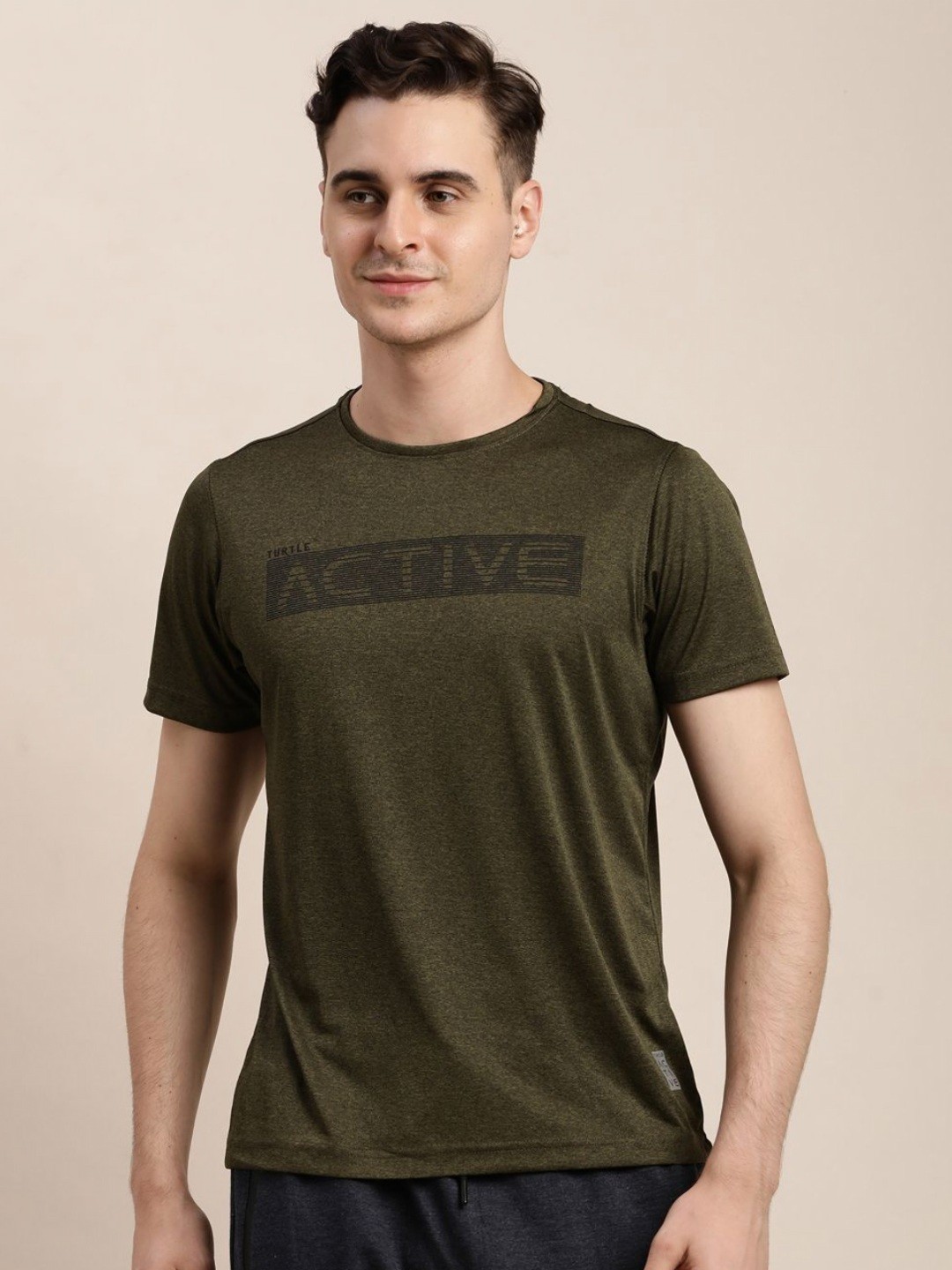 

Turtle Men Typography Printed Round Neck Slim Fit T-shirt, Olive