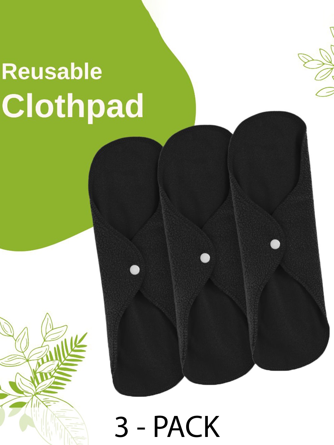 

CareDone Set Of 3 Reusable Leakproof Sanitary Napkins, Black