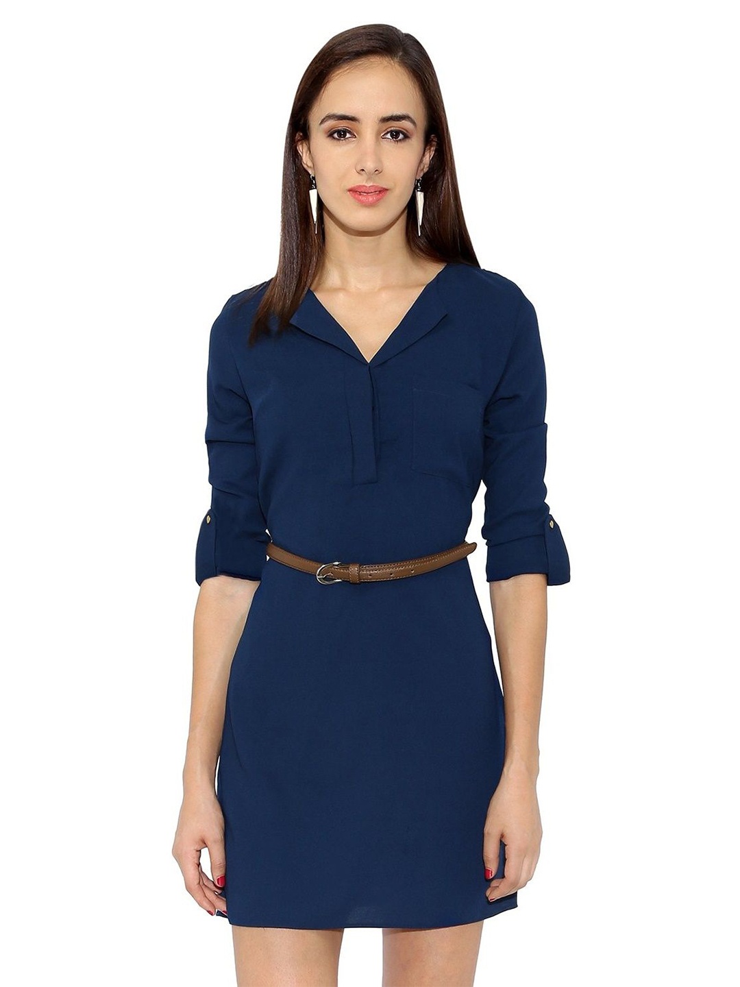 

Ashtag Crepe Sheath Shirt Dress, Navy blue