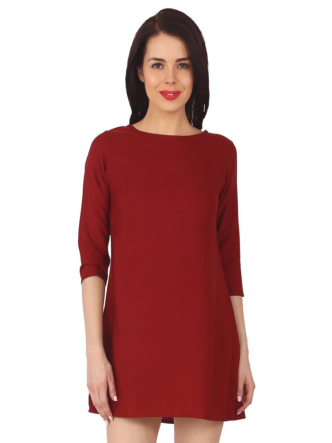 

Ashtag Three-Quarter Sleeves A-Line Mini Dress, Red
