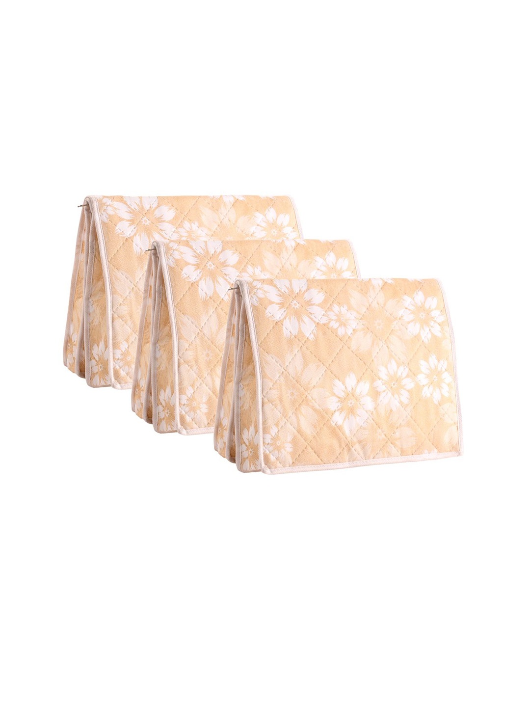 

Kuber Industries 3 Pieces Beige Floral Printed Velcro Folding Undergarments Organizers