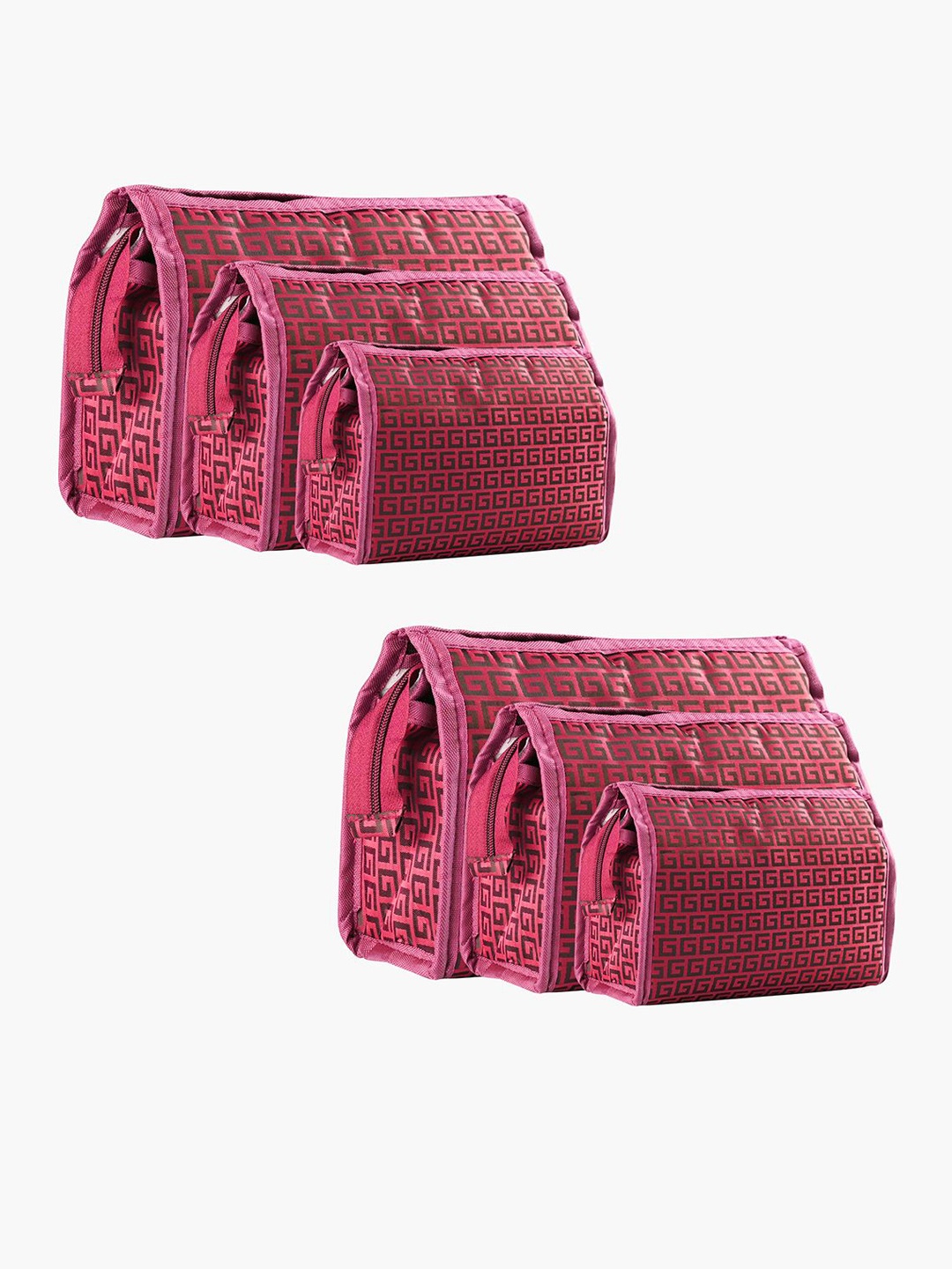 

Kuber Industries 6 Pieces Maroon Chain-Design Printed Adjustable Makeup Organisers