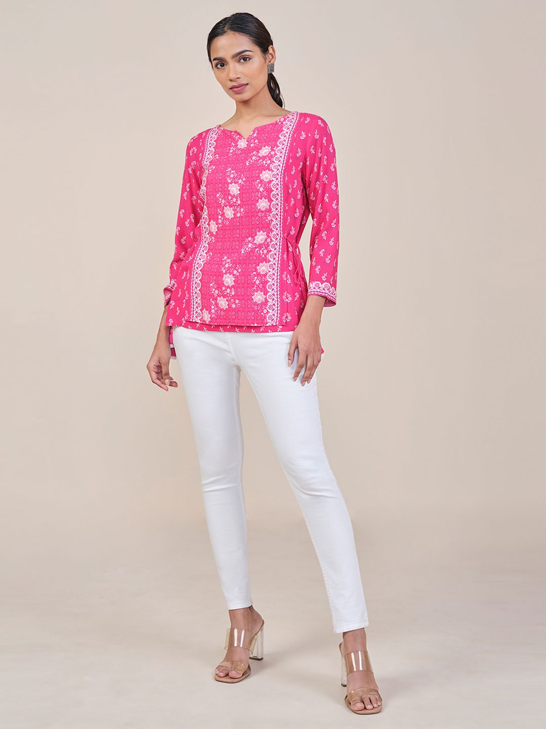 

Global Desi Ethnic Motifs Printed Top, Pink