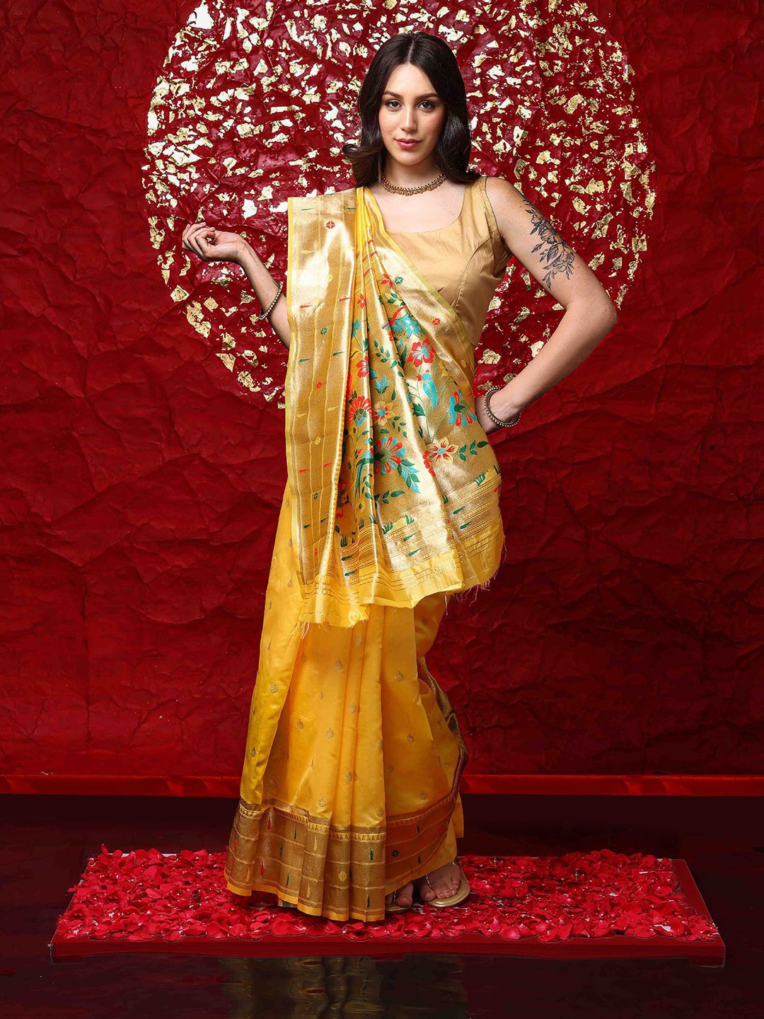 

Ishin Woven Design Zari Paithani Saree, Yellow
