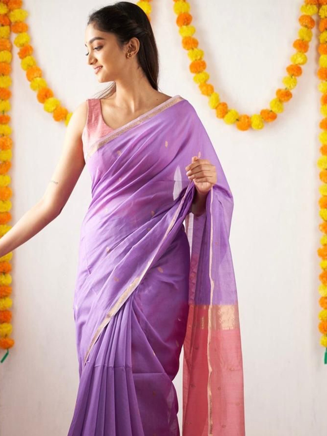 

revika Woven Design Zari Pure Silk Kanjeevaram Saree, Pink