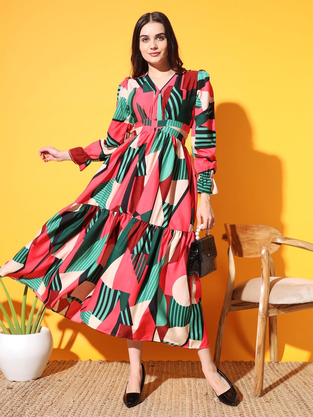 

Femvy Abstract Printed Cut-Outs Maxi Dress, Multi