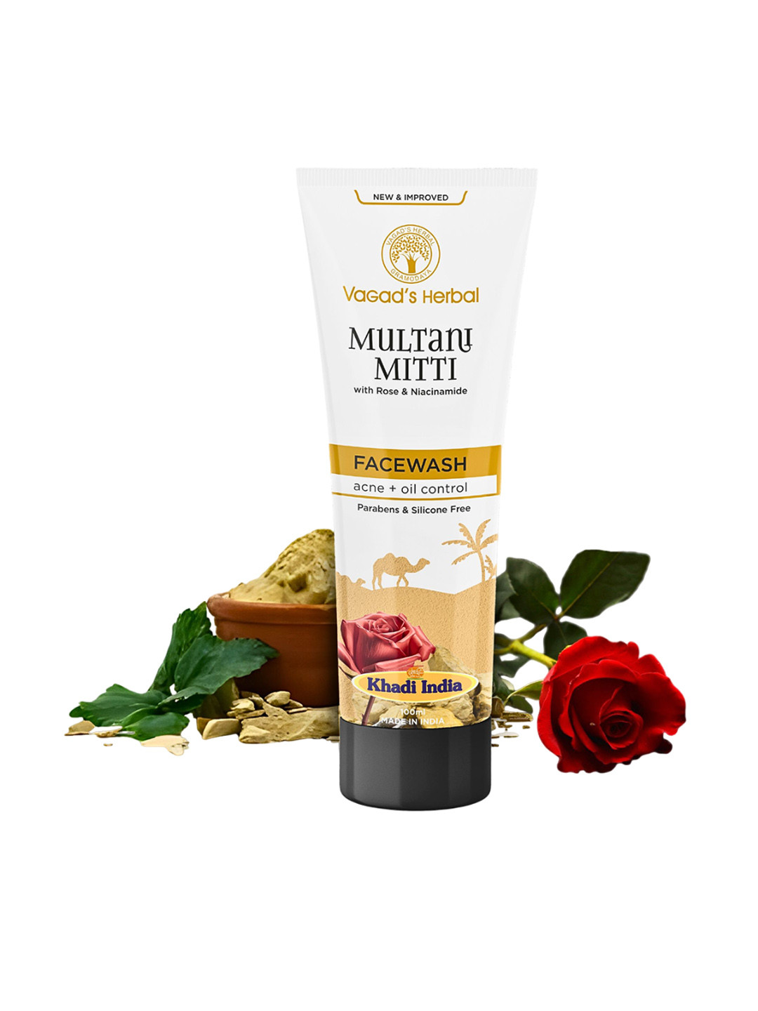 

Vagads Herbal Multani Mitti Face Wash with Rose & Niacinamide - 100 ml, Beige