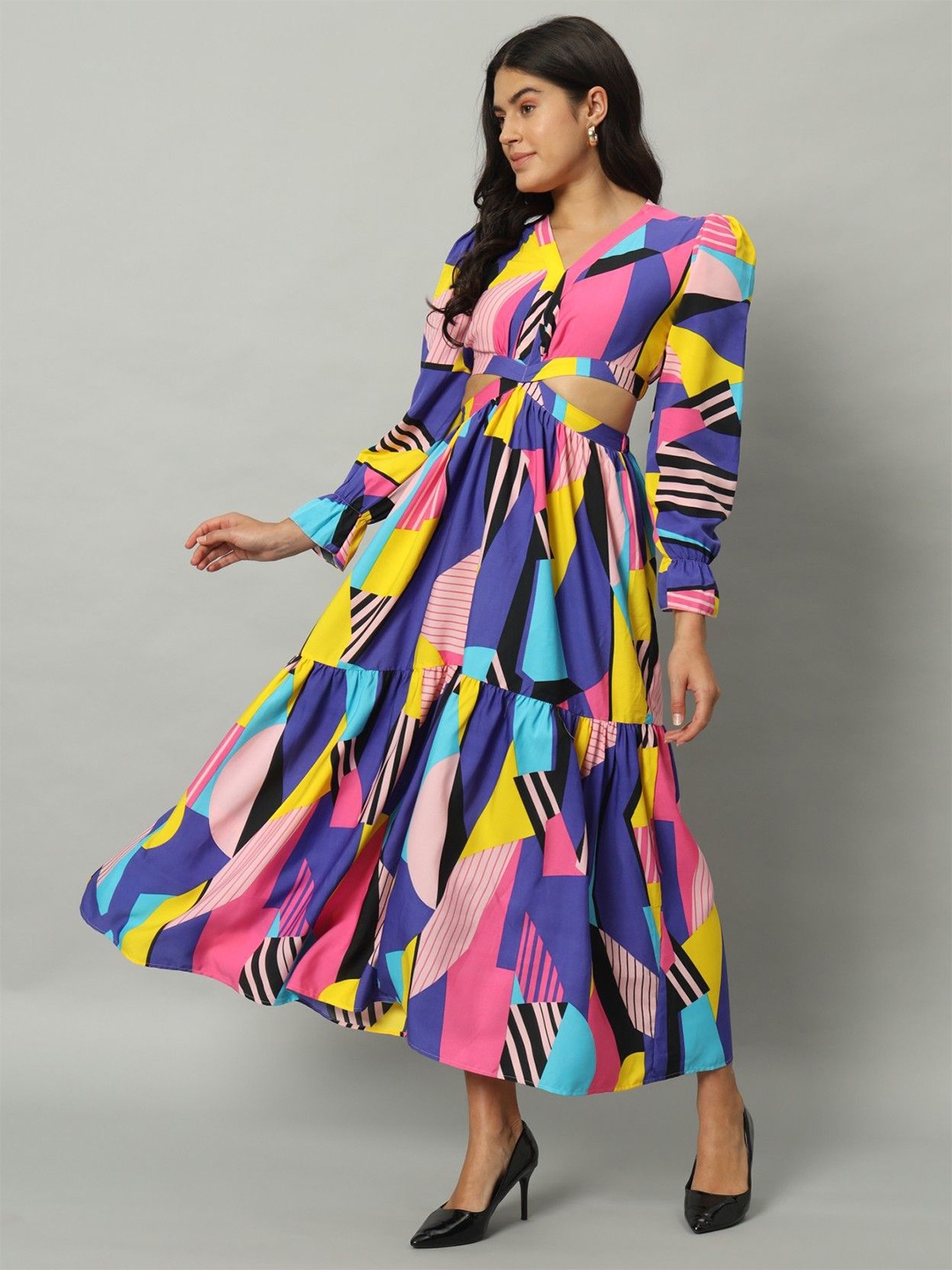 

Femvy women Colourblocked Maxi Dress, Purple