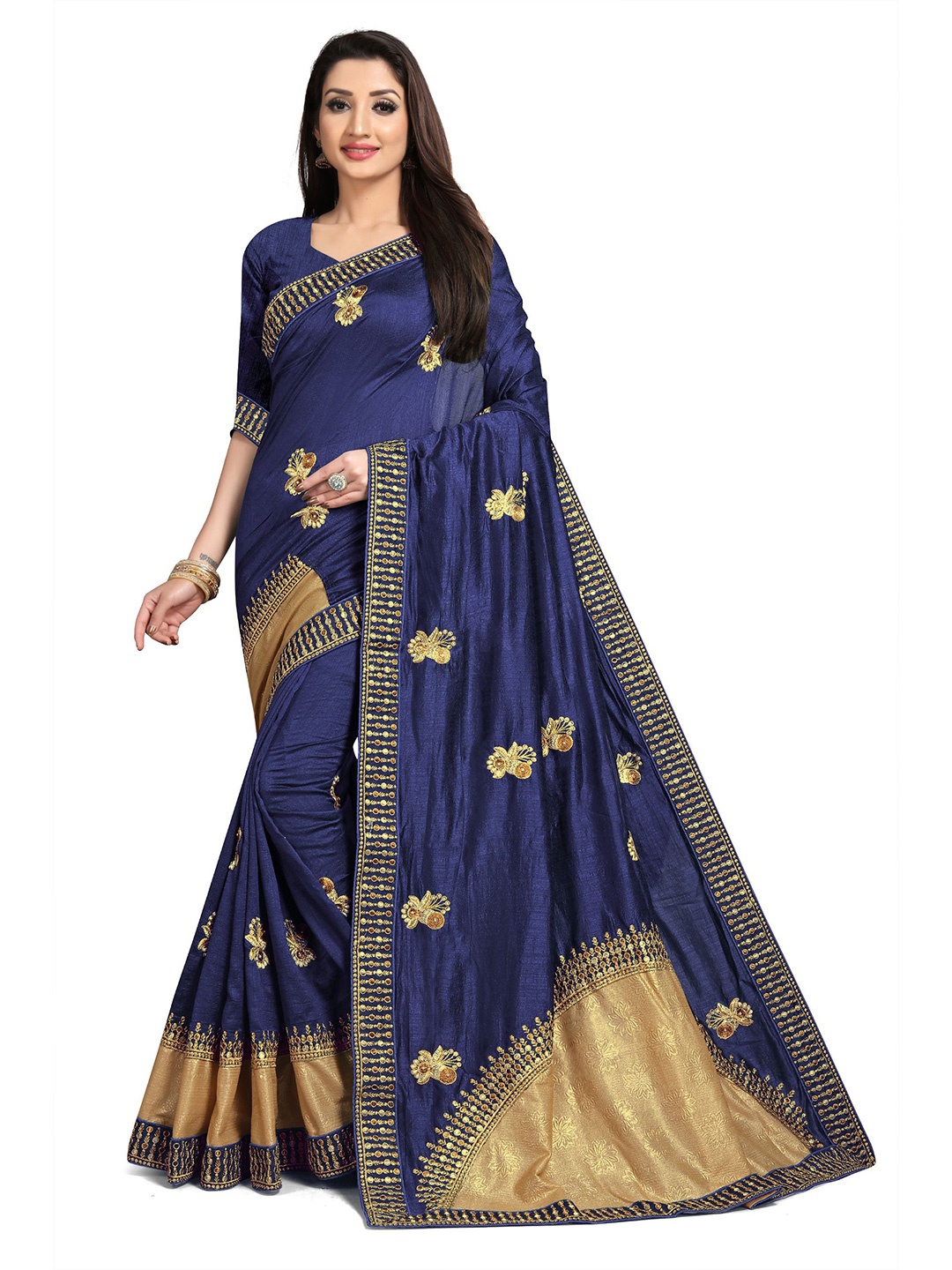 

ZUUL Embellished Embroidered Pure Silk Mysore Silk Saree, Blue