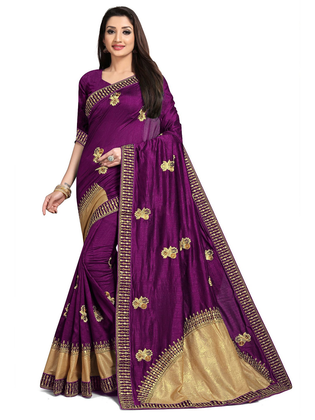 

ZUUL Floral Embroidered Pure Silk Saree, Magenta