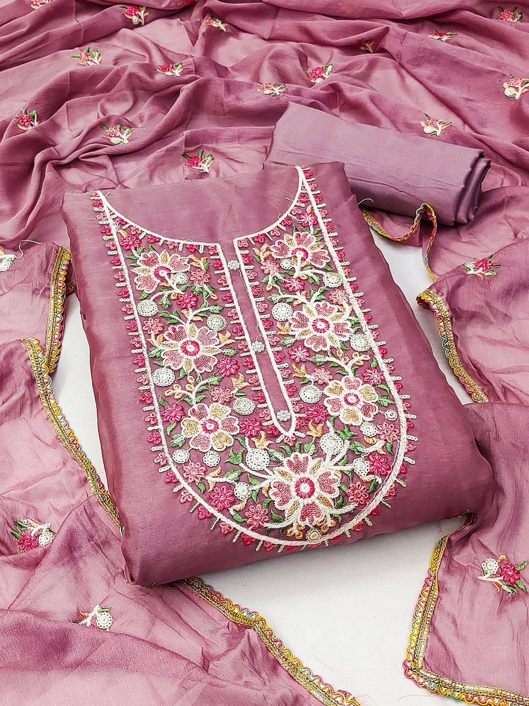 

MAHALASA Embroidered Unstitched Dress Material, Pink