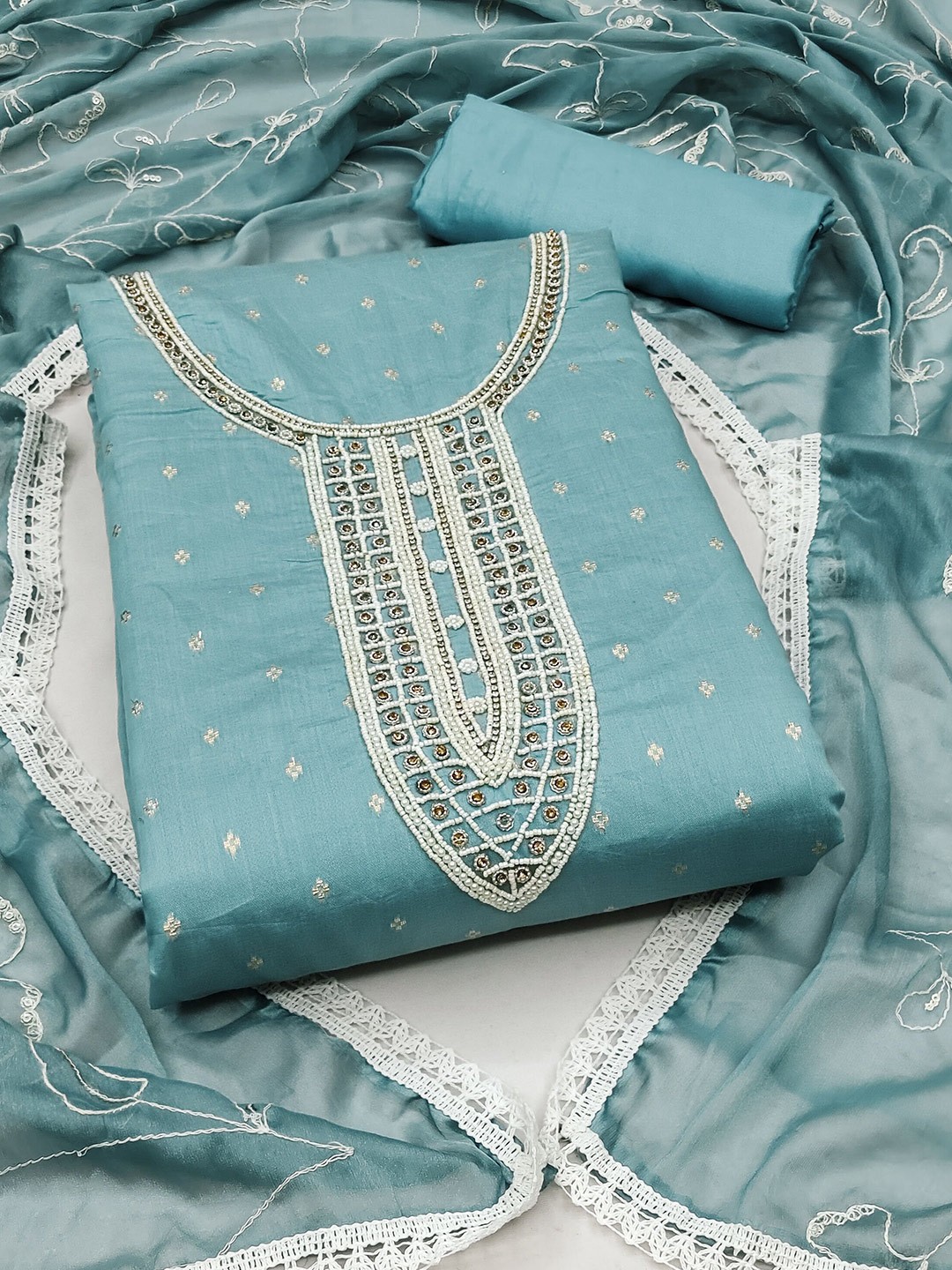 

MAHALASA Embroidered Unstitched Dress Material, Teal