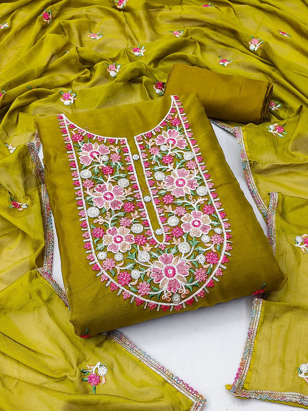 

MAHALASA Embroidered Unstitched Dress Material, Yellow