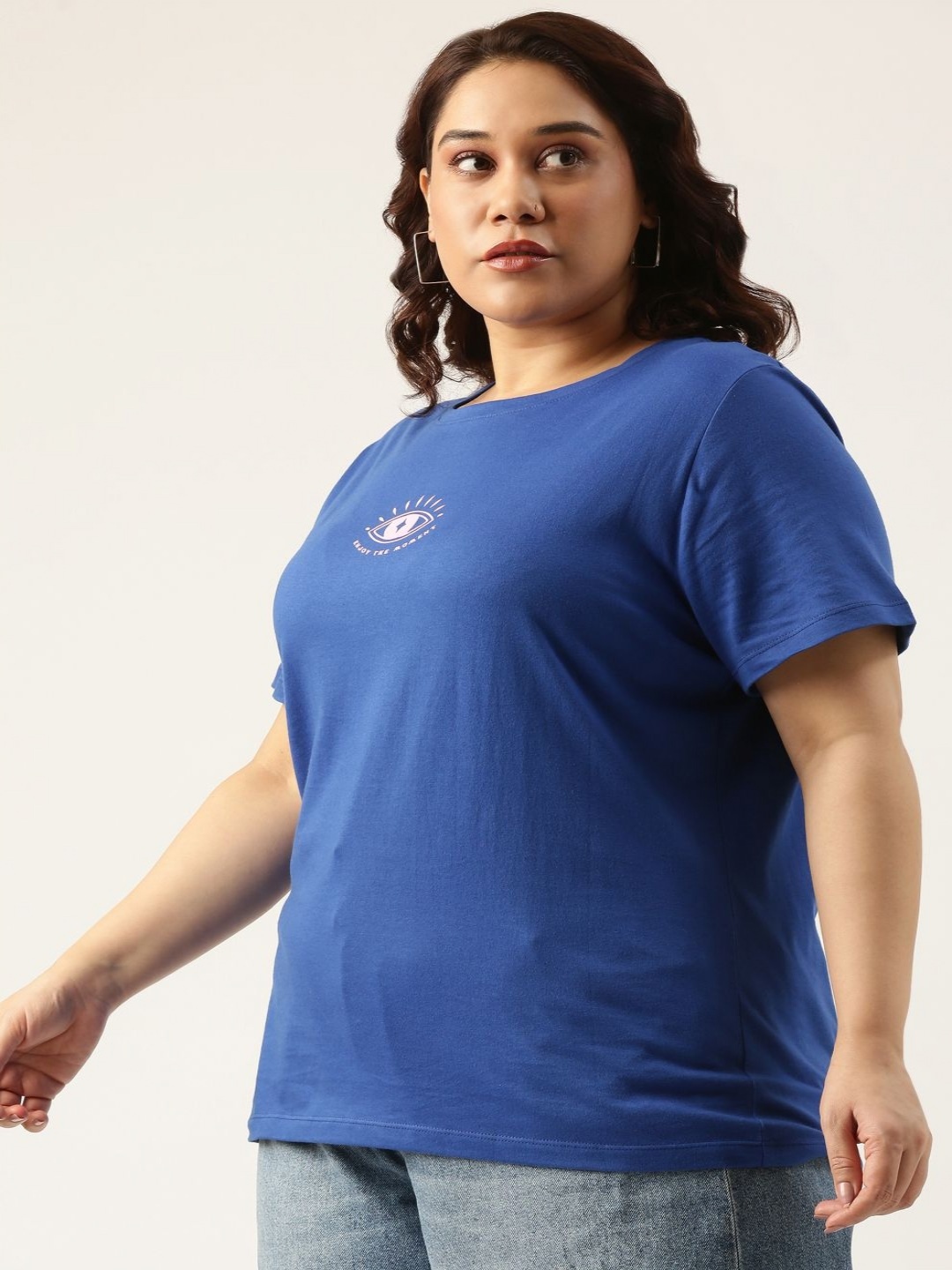 

MARCA Bold Women Typography Printed Bio Finish Plus Size T-shirt, Blue