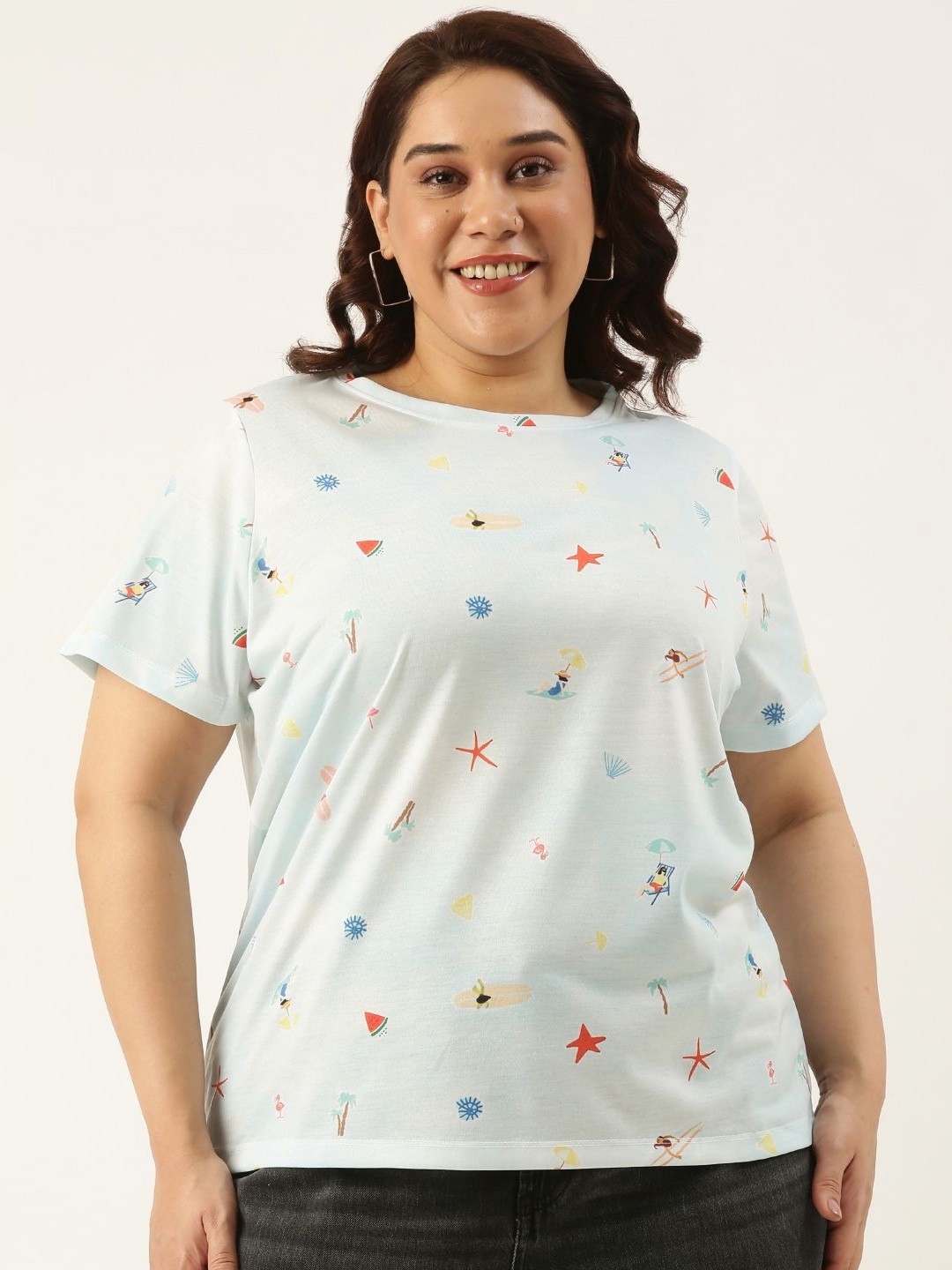 

MARCA Bold Women Plus Size Conversational Printed Sublimation T-shirt, White