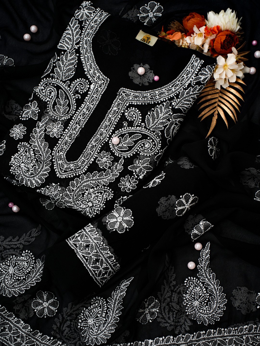 

ADA Ethnic Motifs Embroidered Unstitched Dress Material, Black