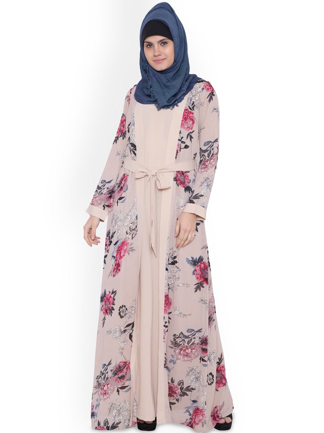 

MUSHKIYA Women Printed Abaya Burqas With Attached Shrug, Beige