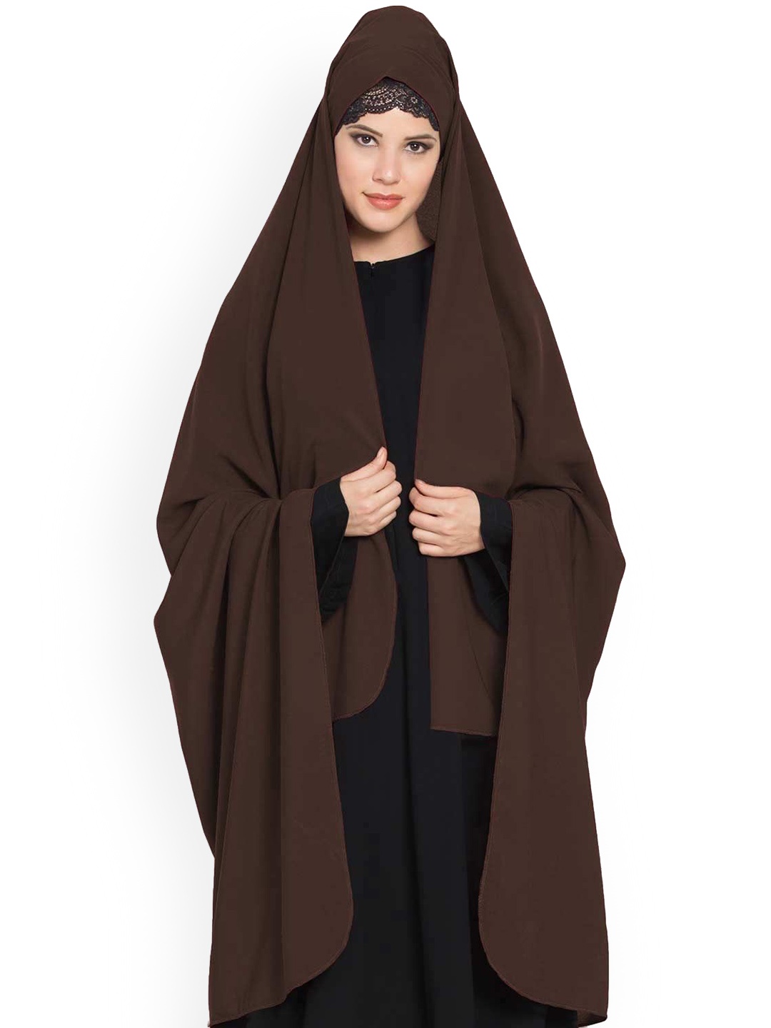 

MUSHKIYA Long Sleeve Hijab With Nose Piece, Brown