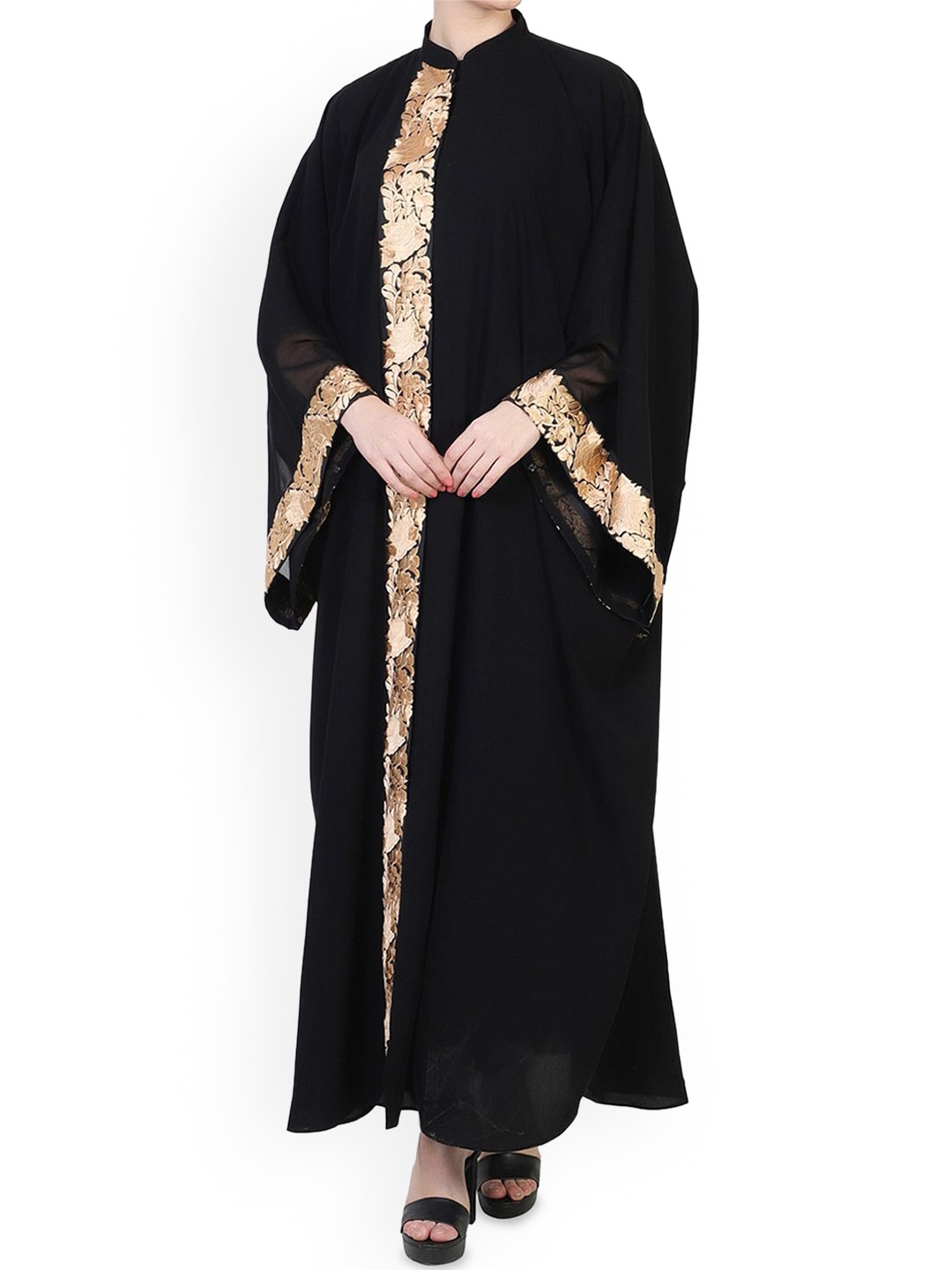 

MUSHKIYA Women Loose Fit Kaftan Abaya Lace Burqa, Black