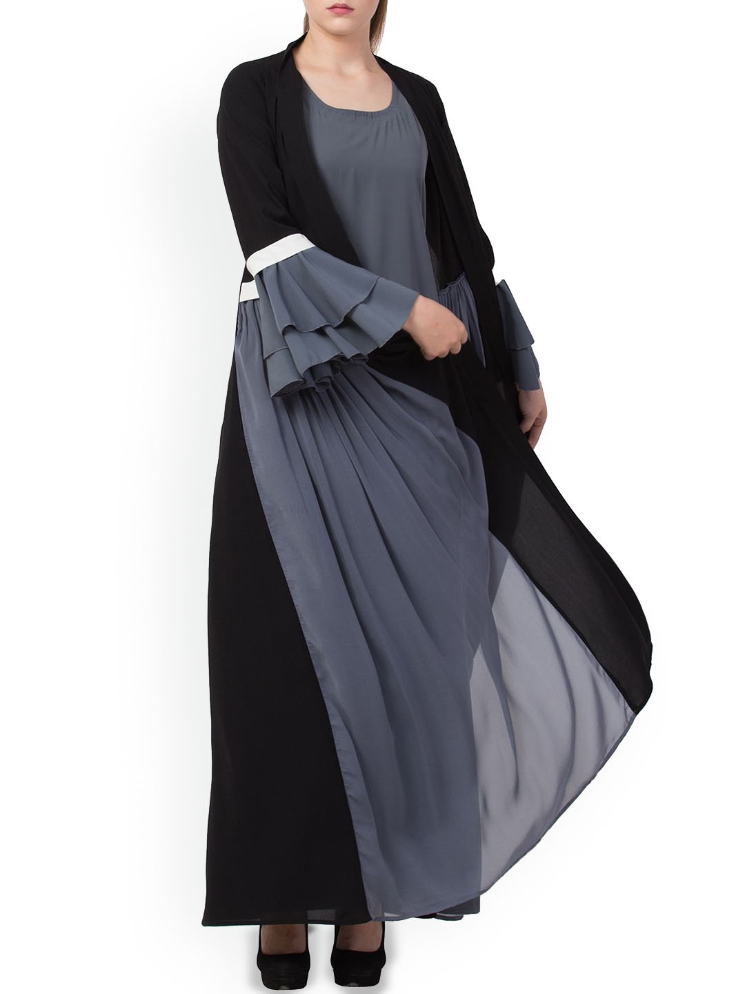 

MUSHKIYA Women Abaya Burqas With Attached Shrug & Belt, Grey