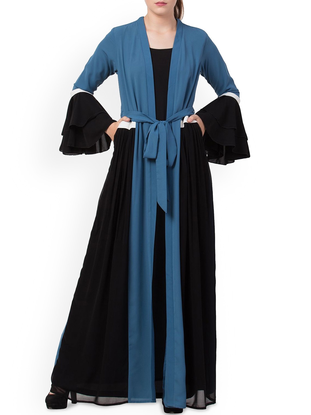 

MUSHKIYA Women Abaya Attached Shrug and a Belt in Multi Color Kashmir Burqas, Blue