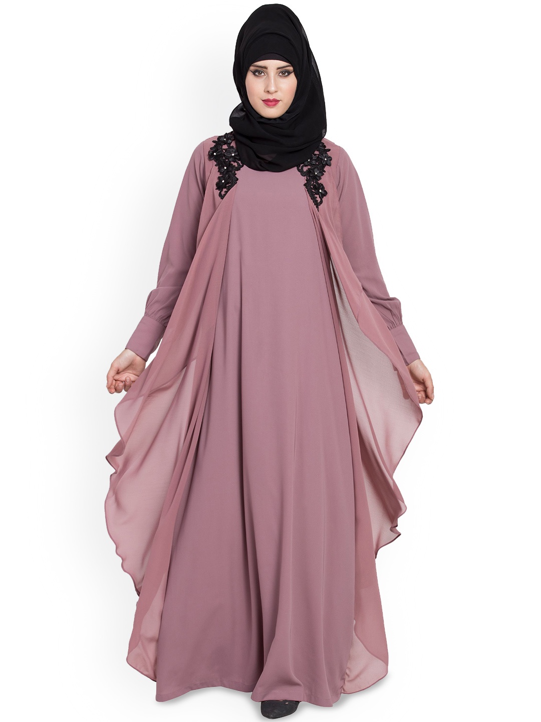 

MUSHKIYA Women Long Sleeve Dual Layer.Burqas With Scarf, Pink
