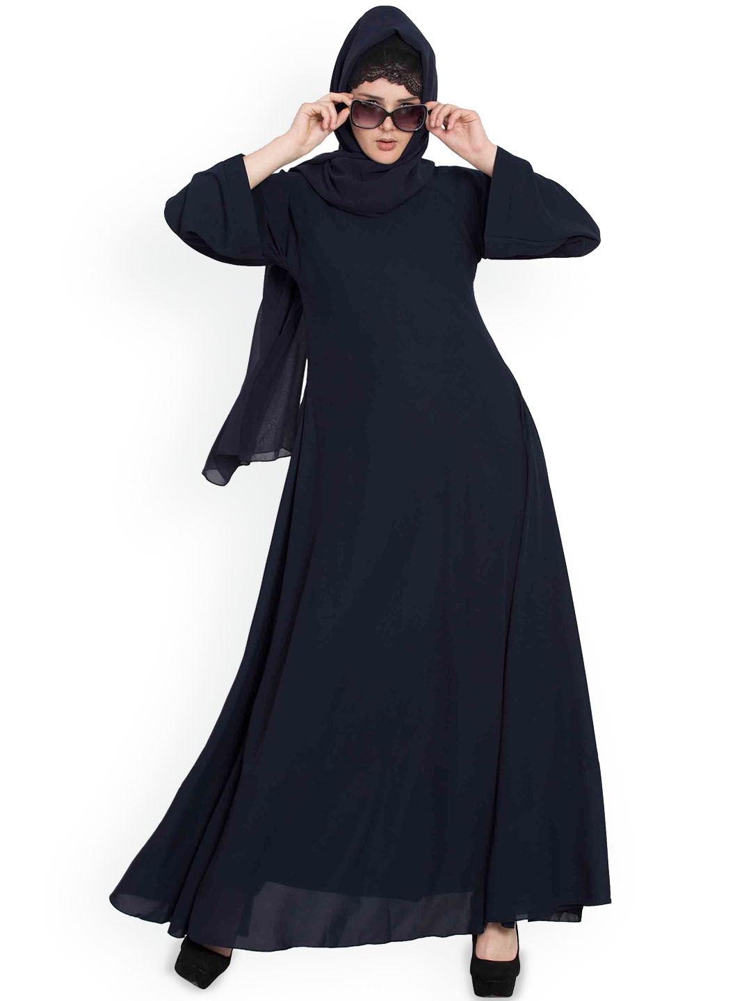 

MUSHKIYA Women Umbrella Abaya With Maxi Dress, Navy blue