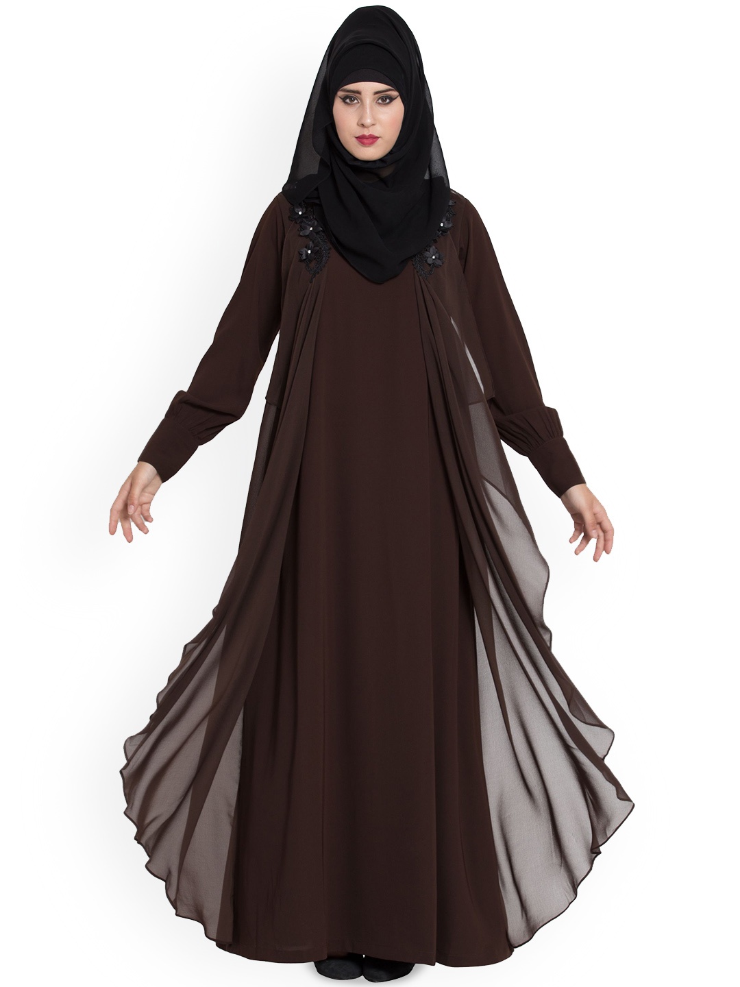 

MUSHKIYA Women Abaya Dual Layer. Burqas With Scarf, Brown