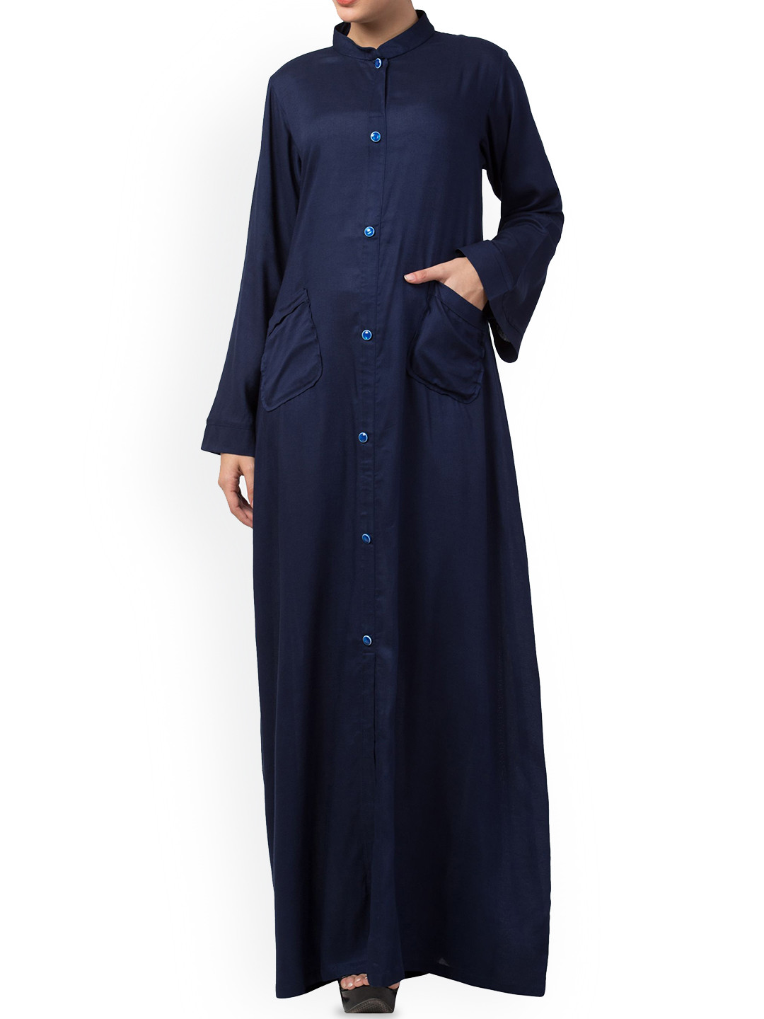 

MUSHKIYA Women Front Open Abaya Burqa, Navy blue