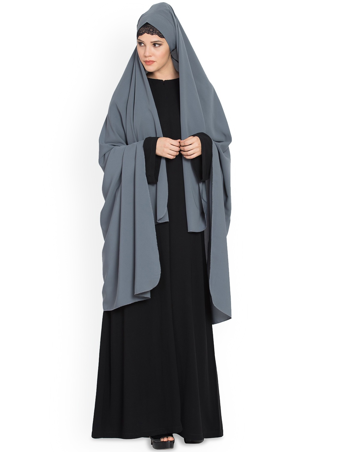 

MUSHKIYA Long Sleeve Burqas With Scarf, Grey