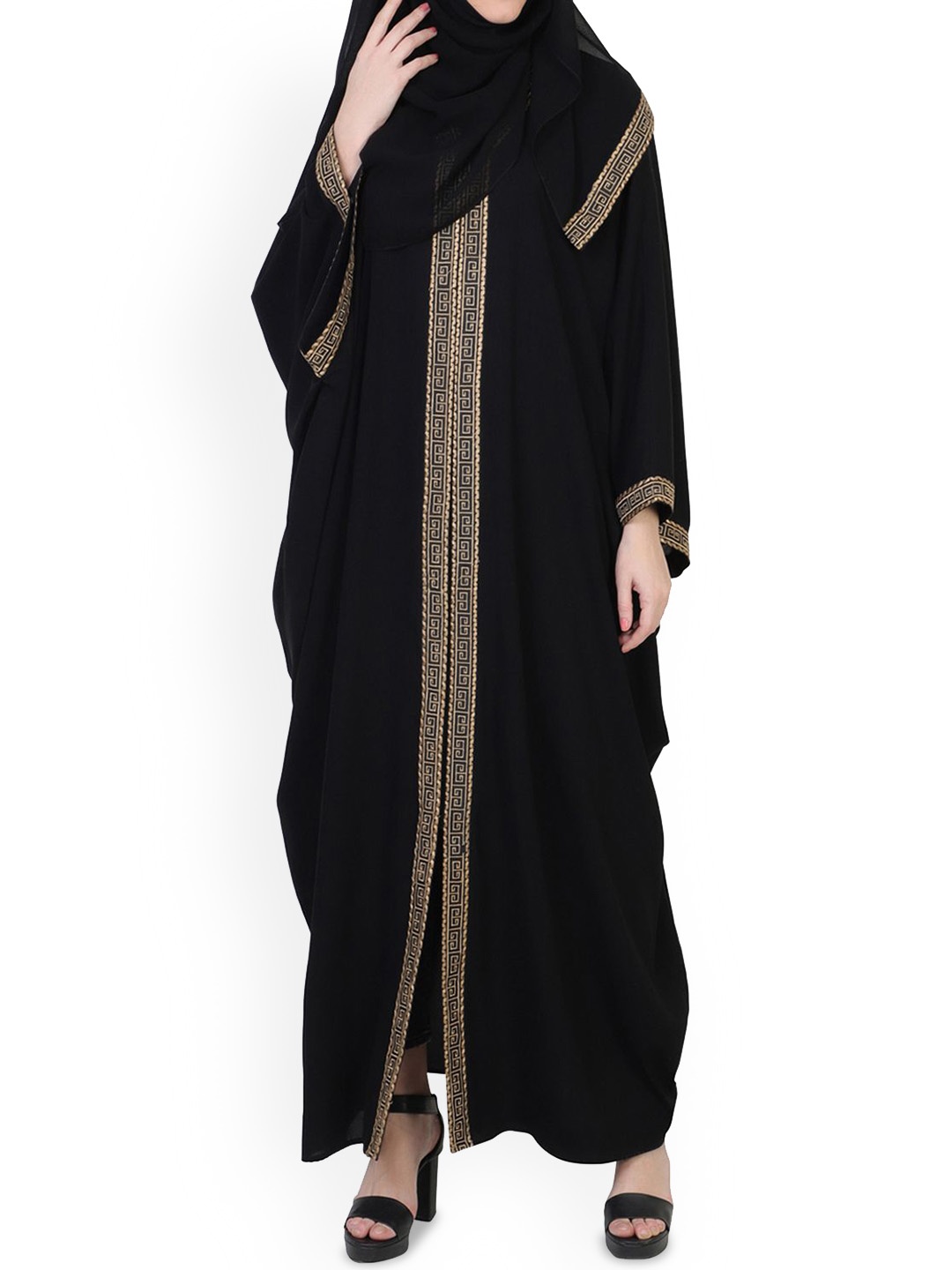 

MUSHKIYA Women Loose Fit Kaftan Abaya With Lacework Burqas, Black