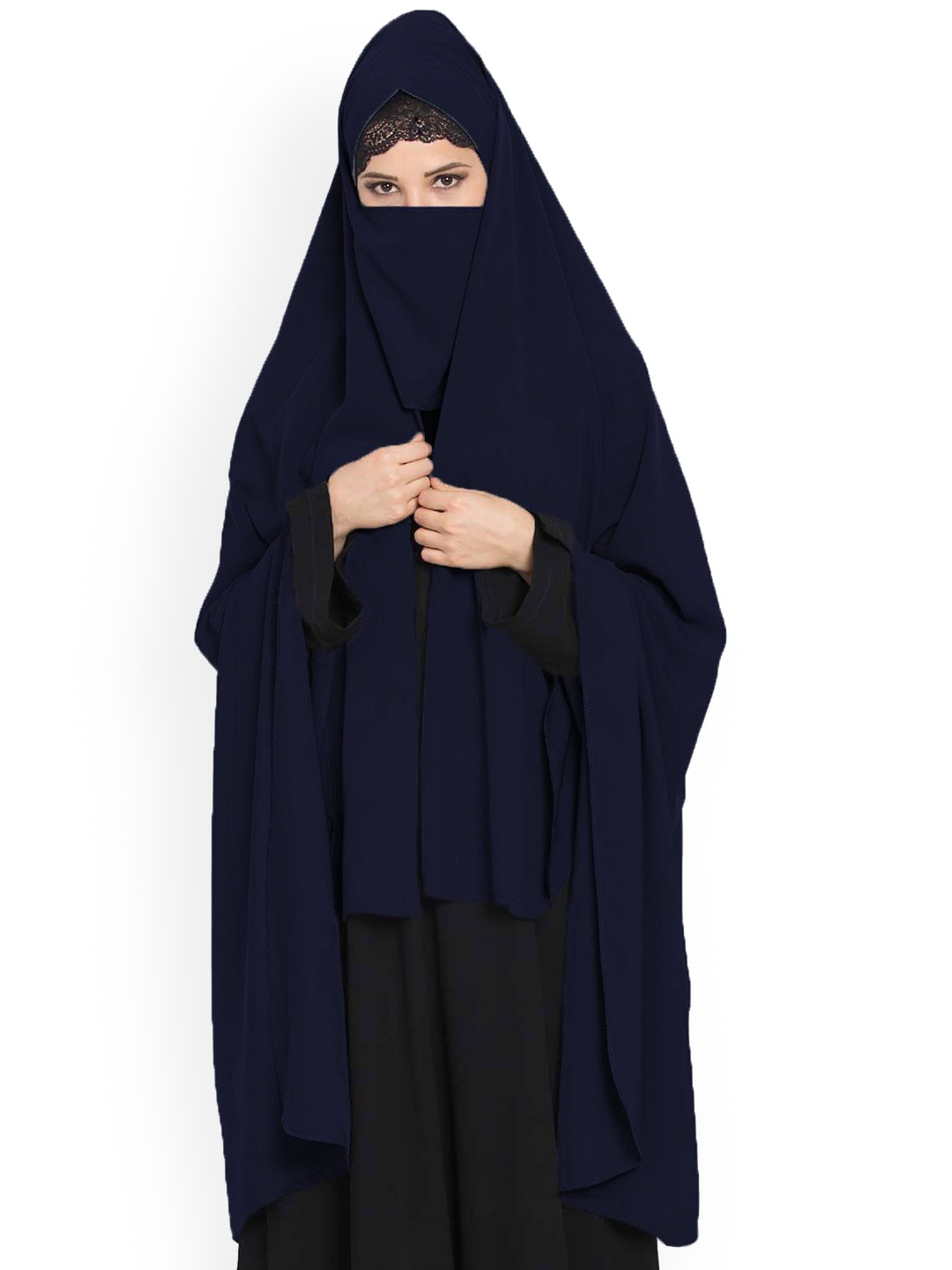 

MUSHKIYA Hijab & Detachable Nose Piece Burqa, Navy blue
