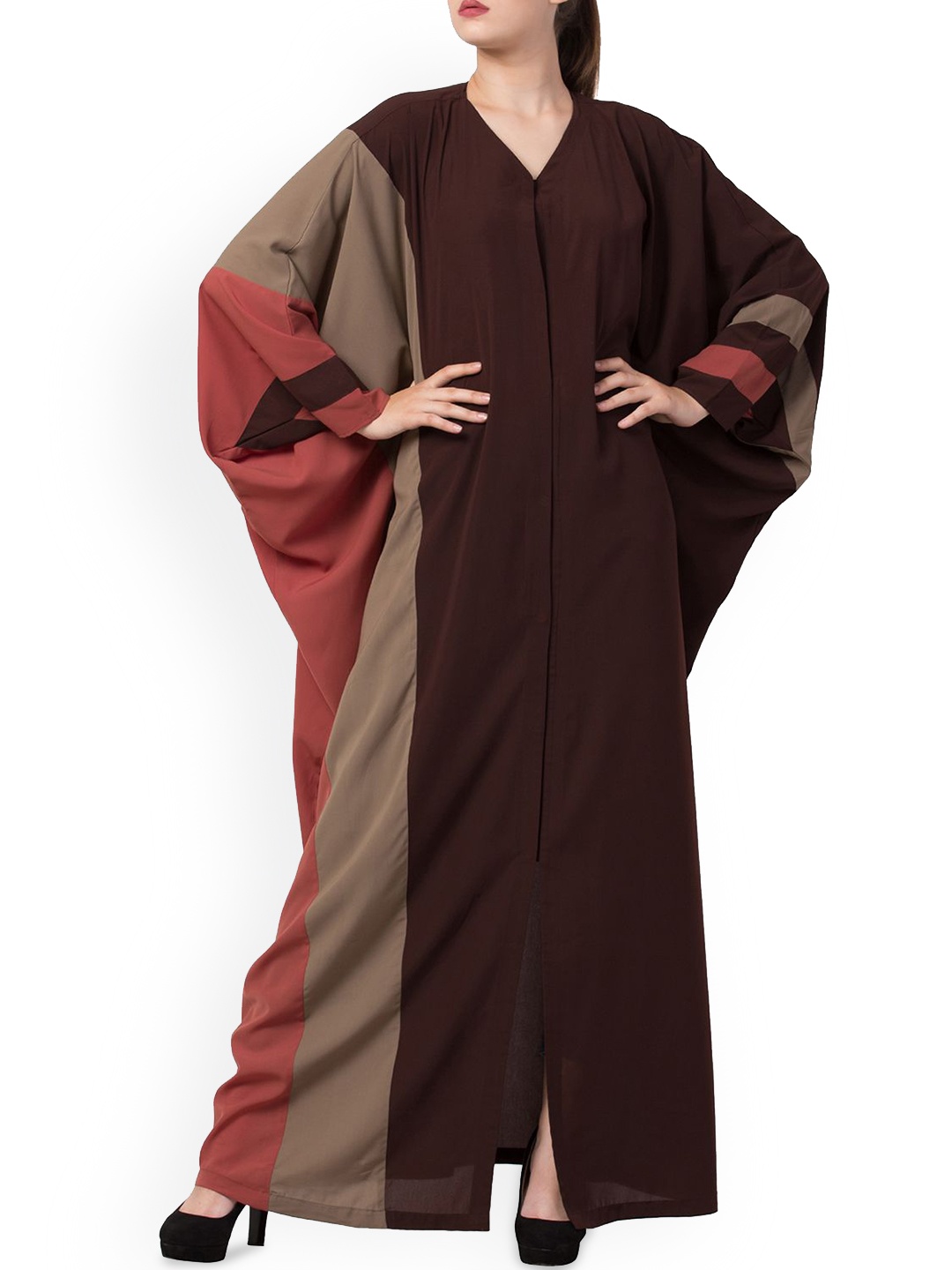 

MUSHKIYA Women Front Open Long Sleeve Kaftan Burqas, Brown