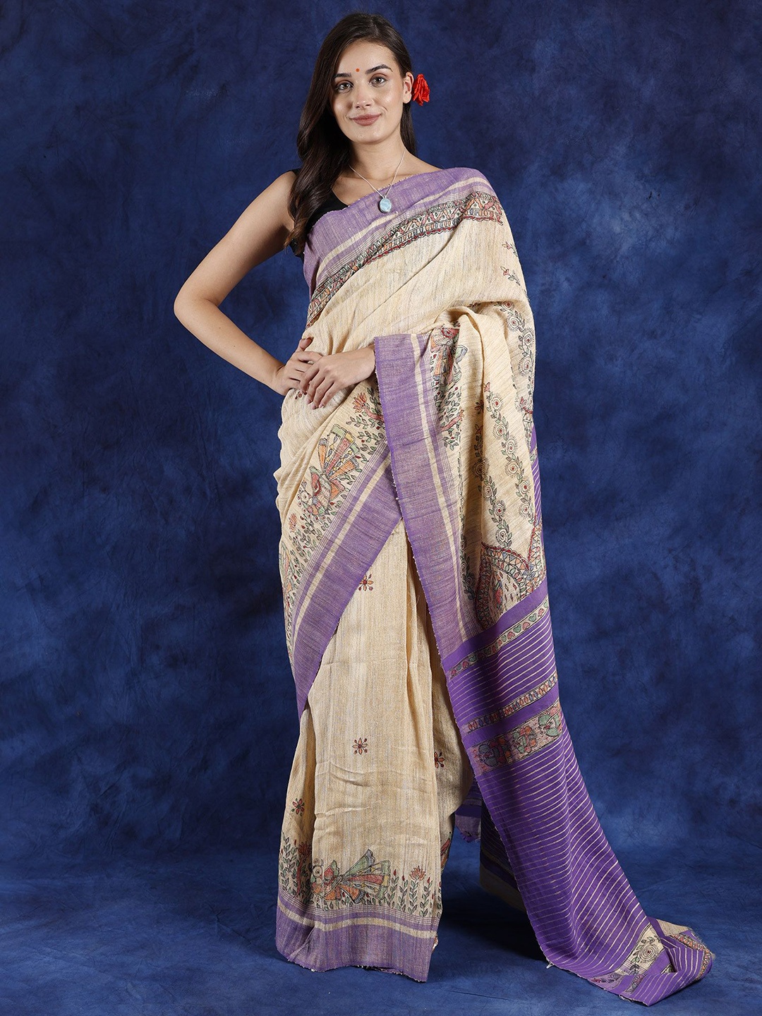 

Exotic India Floral Pure Cotton Khadi Saree, Beige