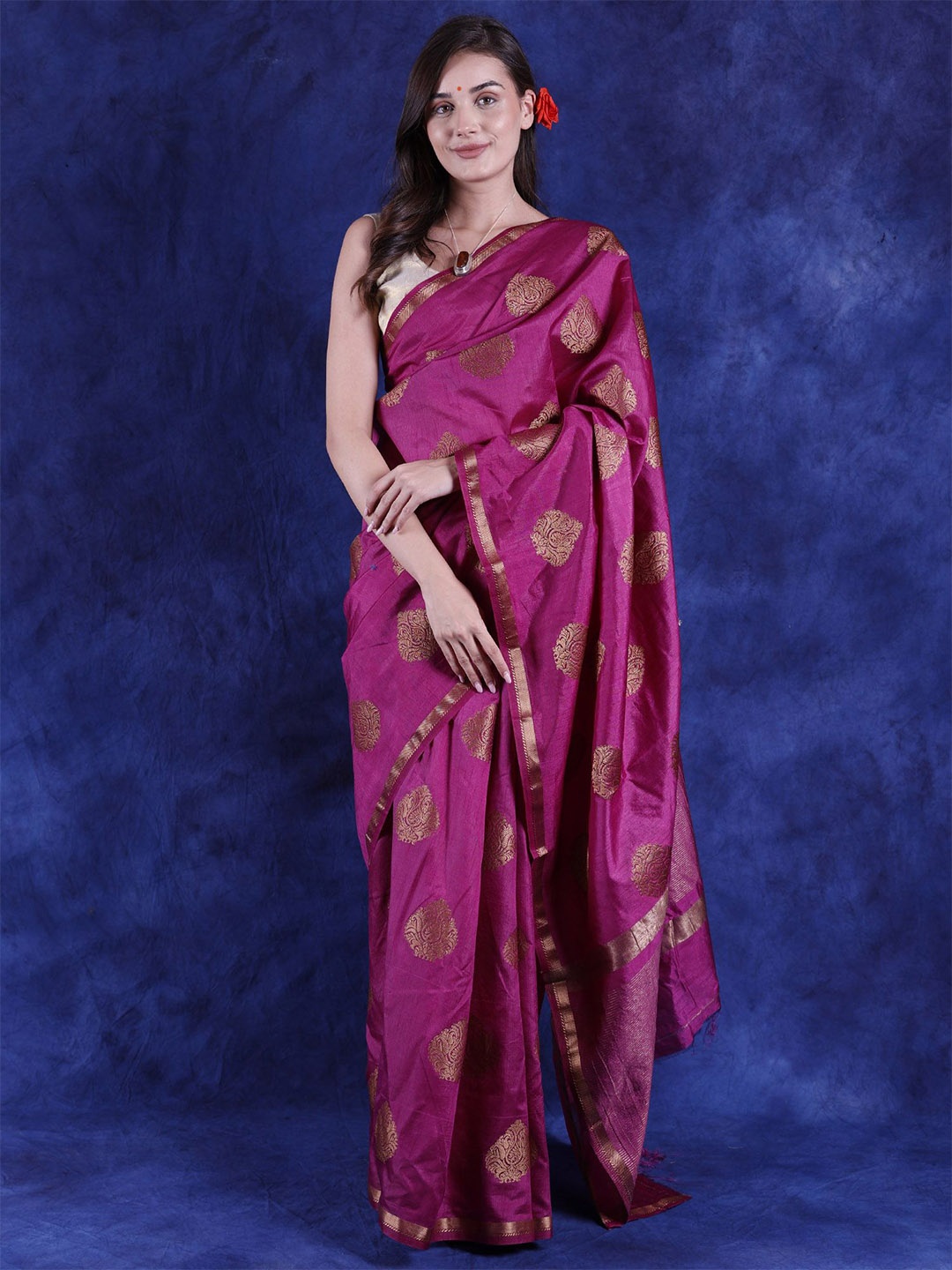 

Exotic India Woven Design Ethnic Motifs Zari Saree, Purple
