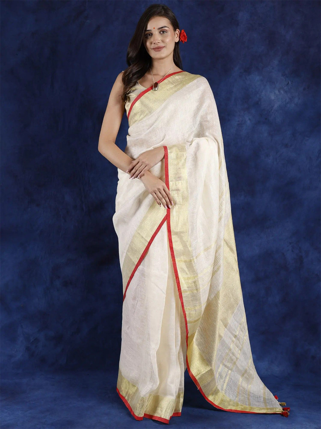 

Exotic India Zari Pure Cotton Saree, White