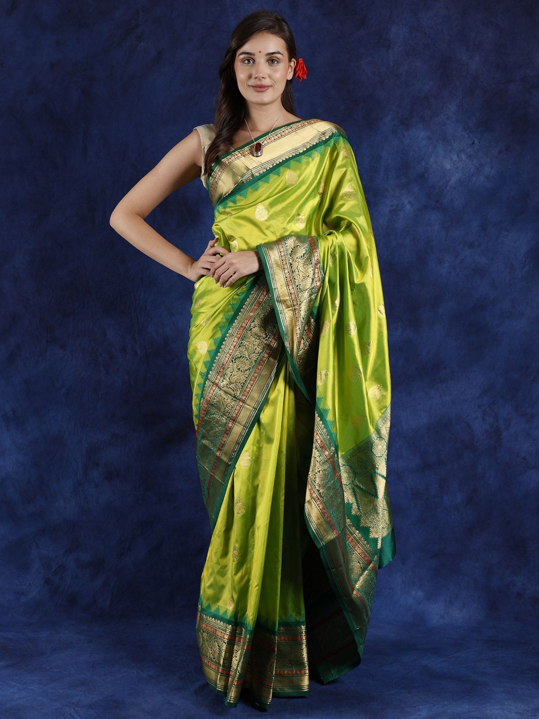 

Exotic India Woven Design Zari Pure Silk Saree, Green